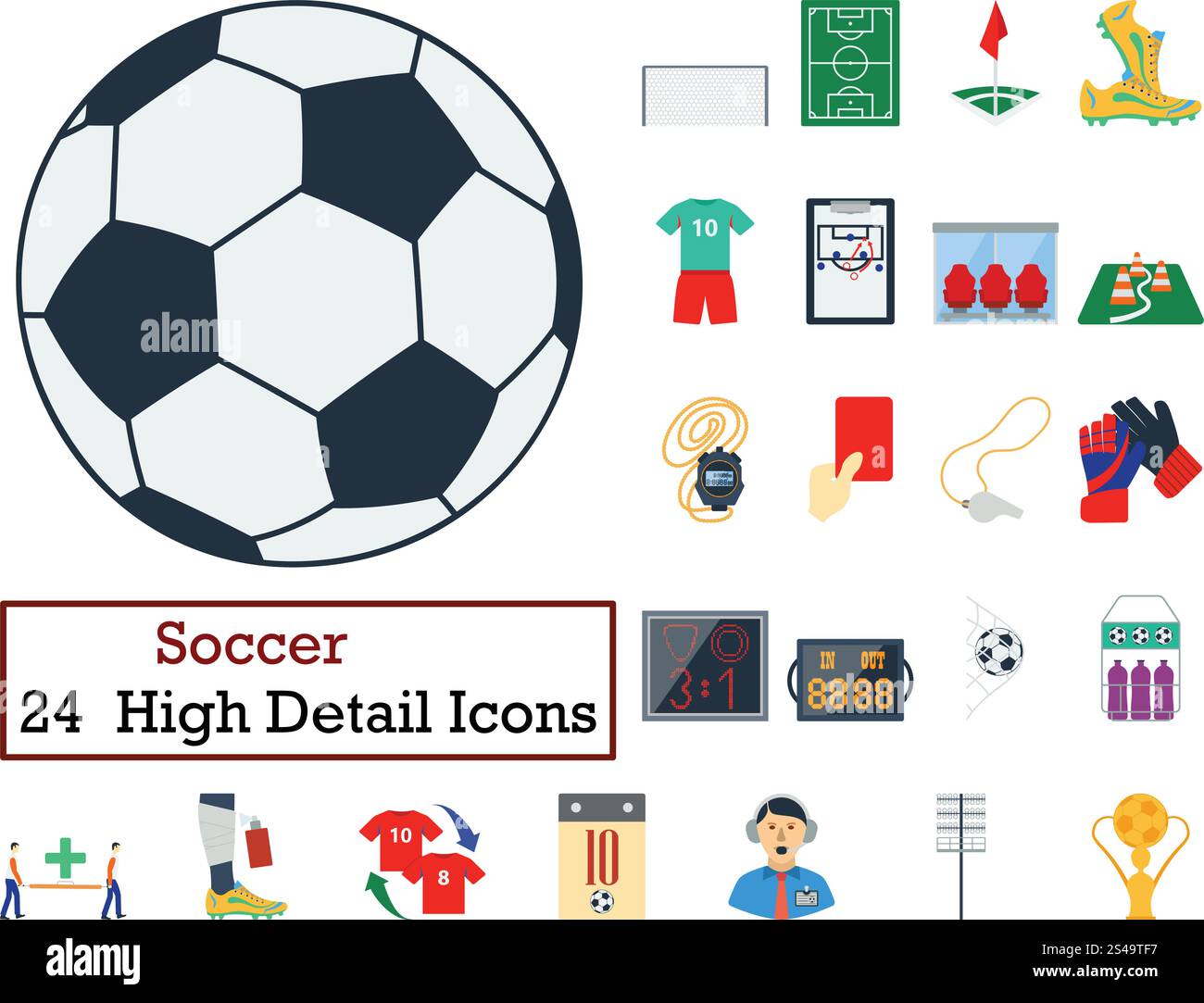 Set of 24 Football Icons. Flat color design. Vector illustration Stock ...