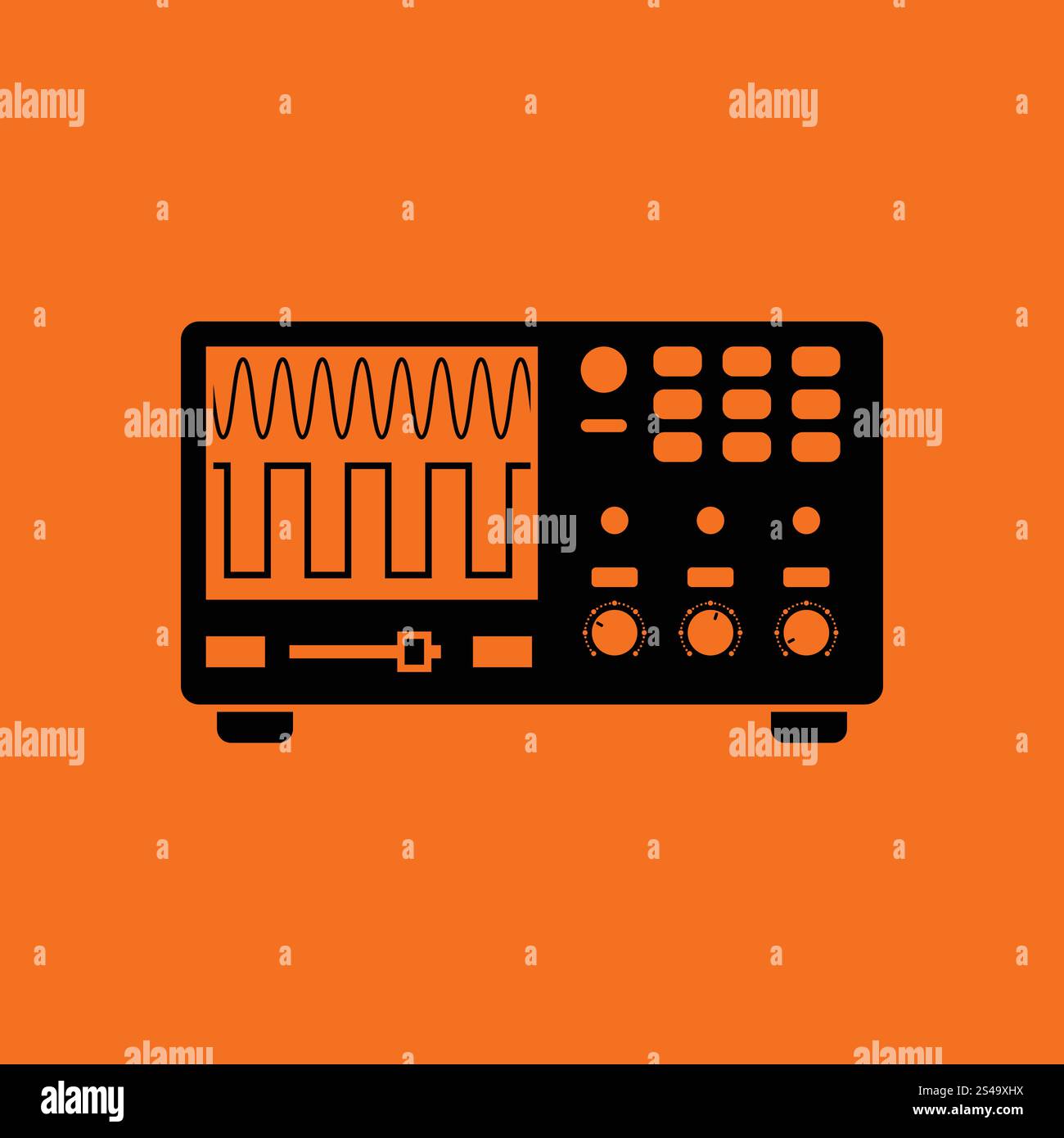 Oscilloscope icon. Orange background with black. Vector illustration. Stock Vector
