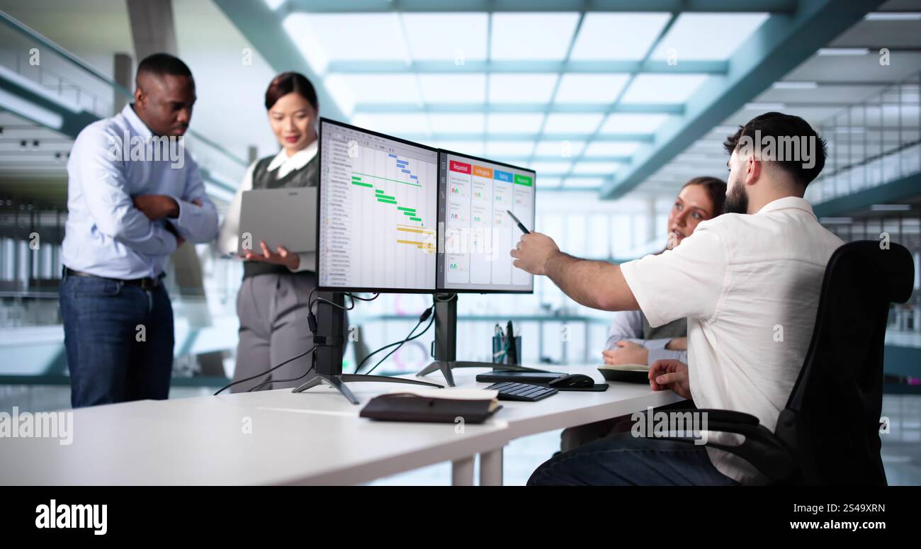 Agile Business Team Using Kanban Task Board Stock Photo