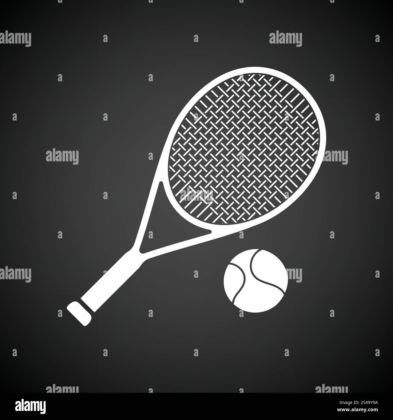 Tennis rocket and ball icon. Black background with white. Vector ...
