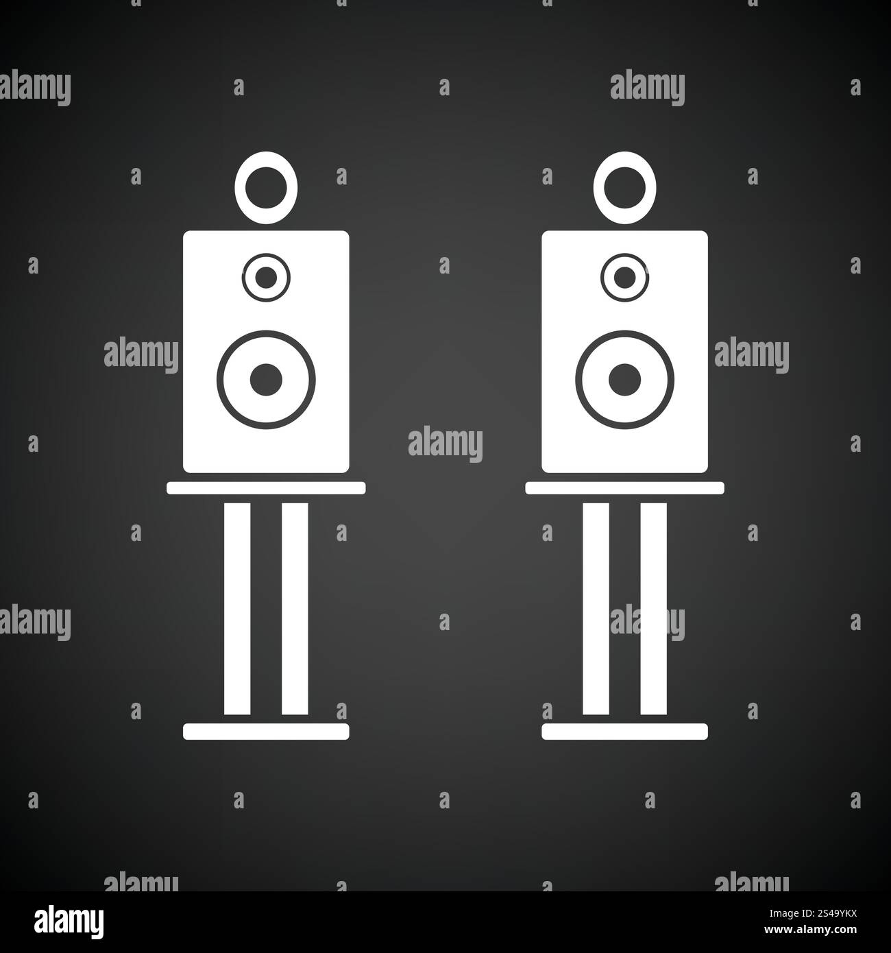 Audio system speakers icon. Black background with white. Vector ...