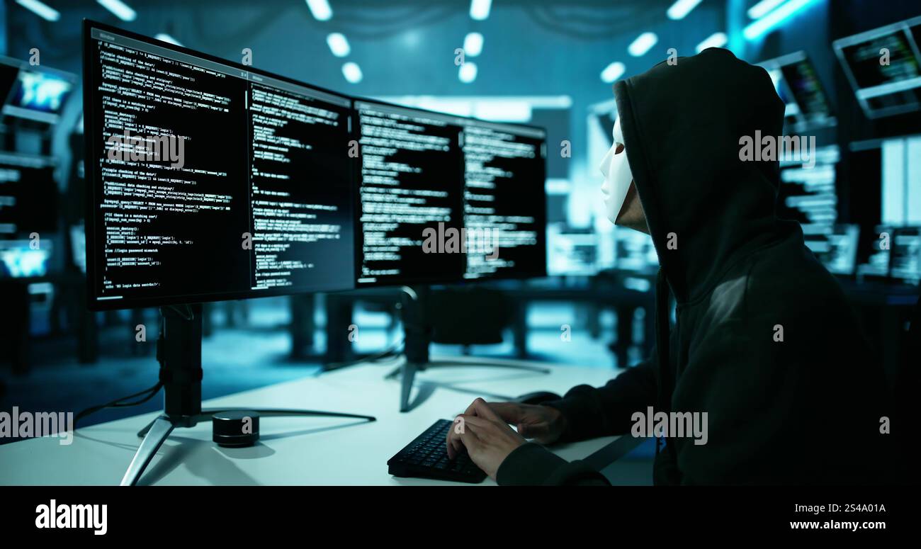 Stealing Secure Data And Information. Programmer Doing Software Theft Stock Photo