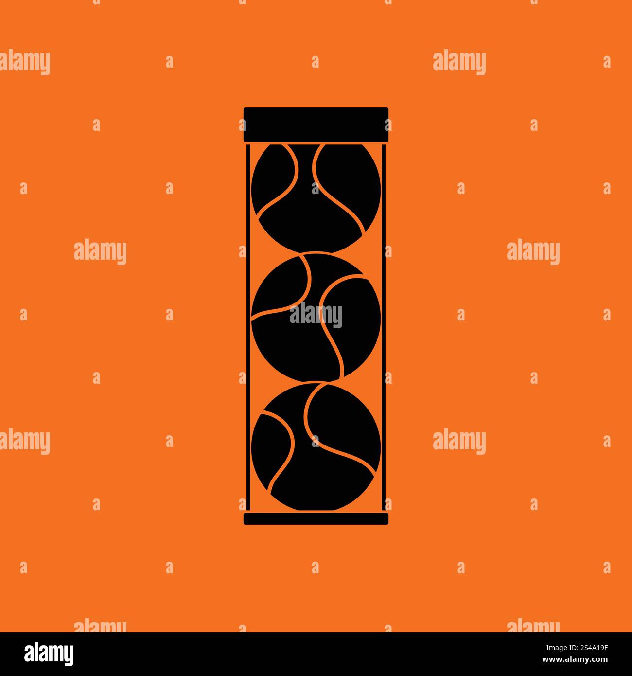 Tennis ball container icon. Orange background with black. Vector ...