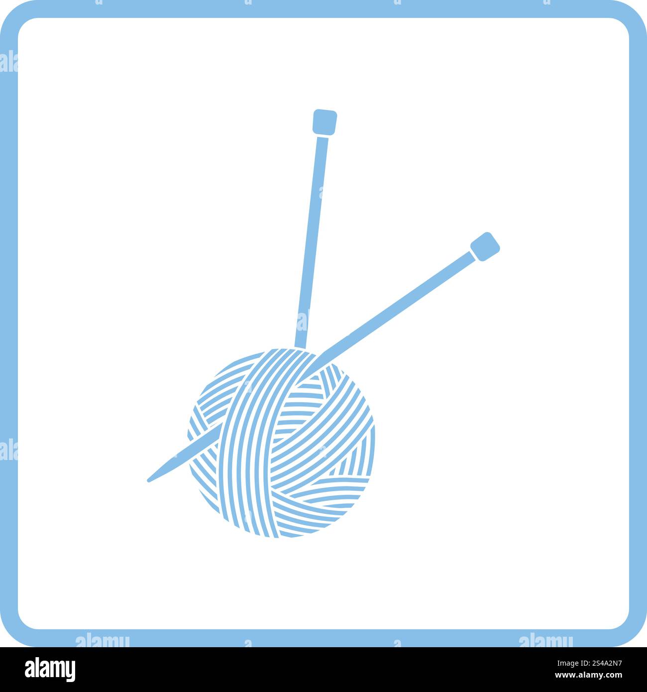 Yarn ball with knitting needles icon. Blue frame design. Vector ...