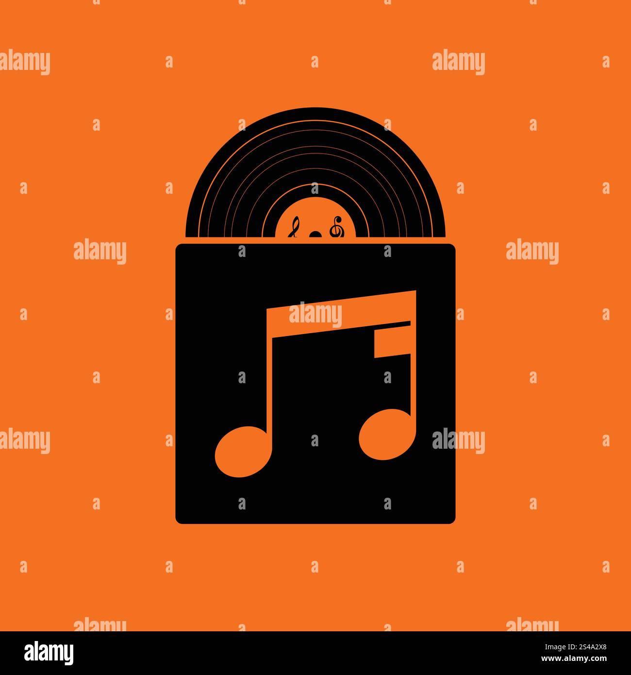 Vinyl record in envelope icon. Orange background with black. Vector ...