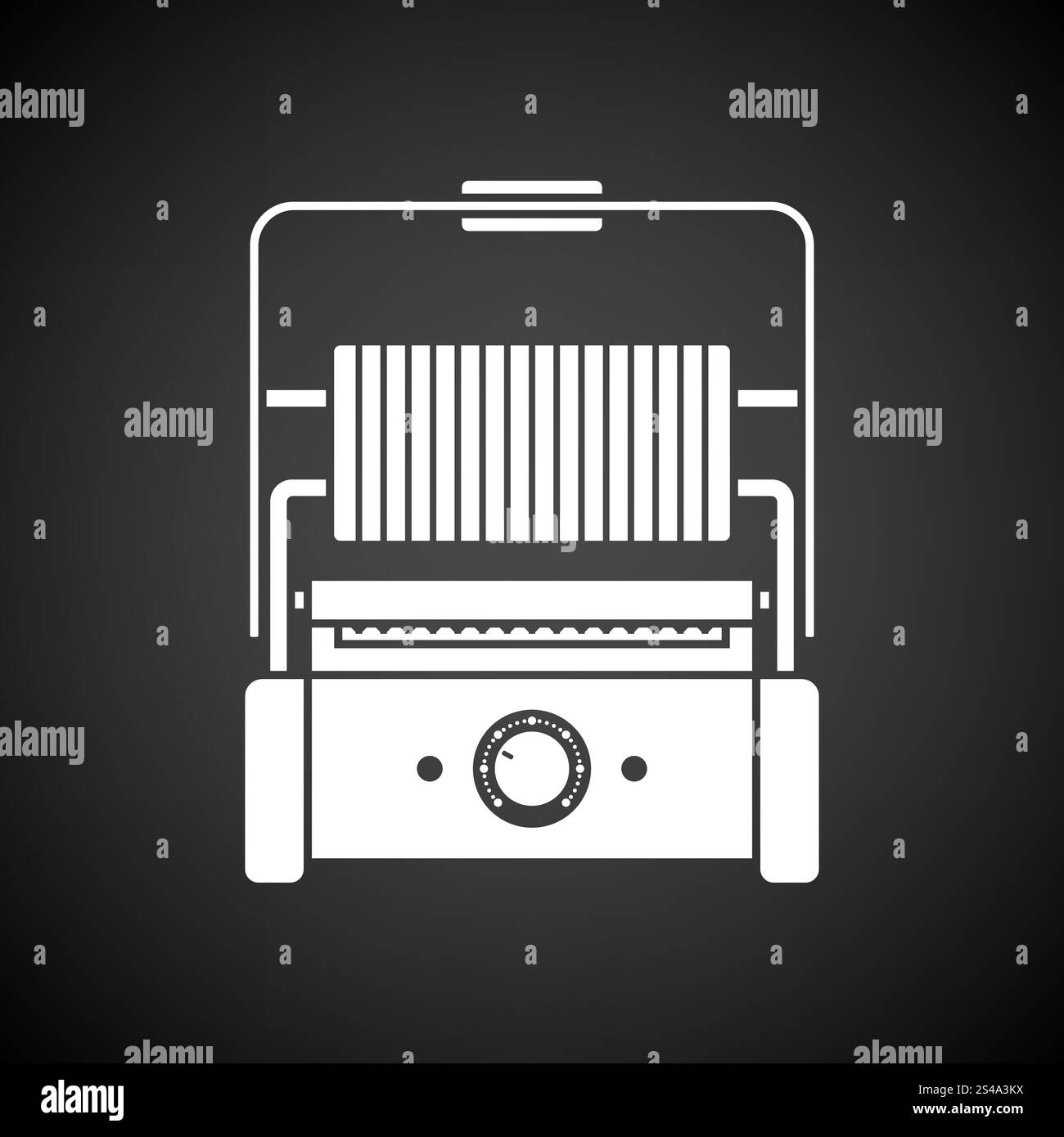 Kitchen electric grill icon. Black background with white. Vector ...