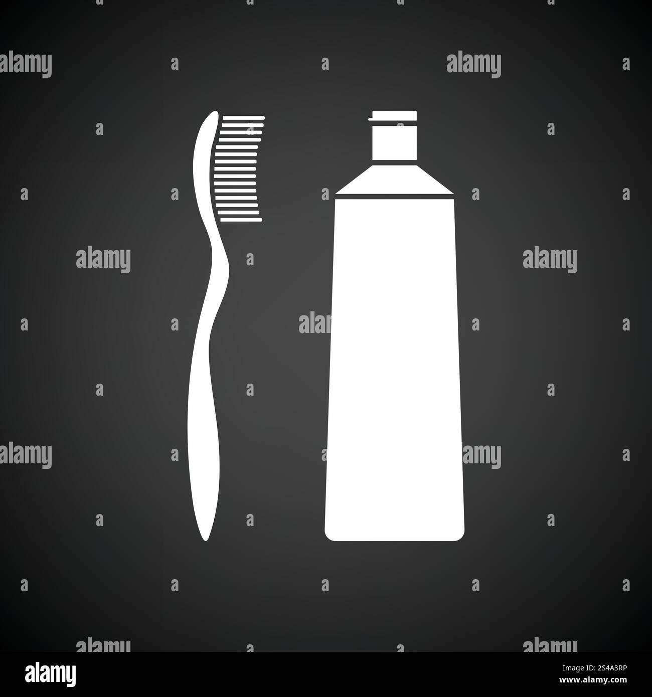 Toothpaste and brush icon. Black background with white. Vector ...