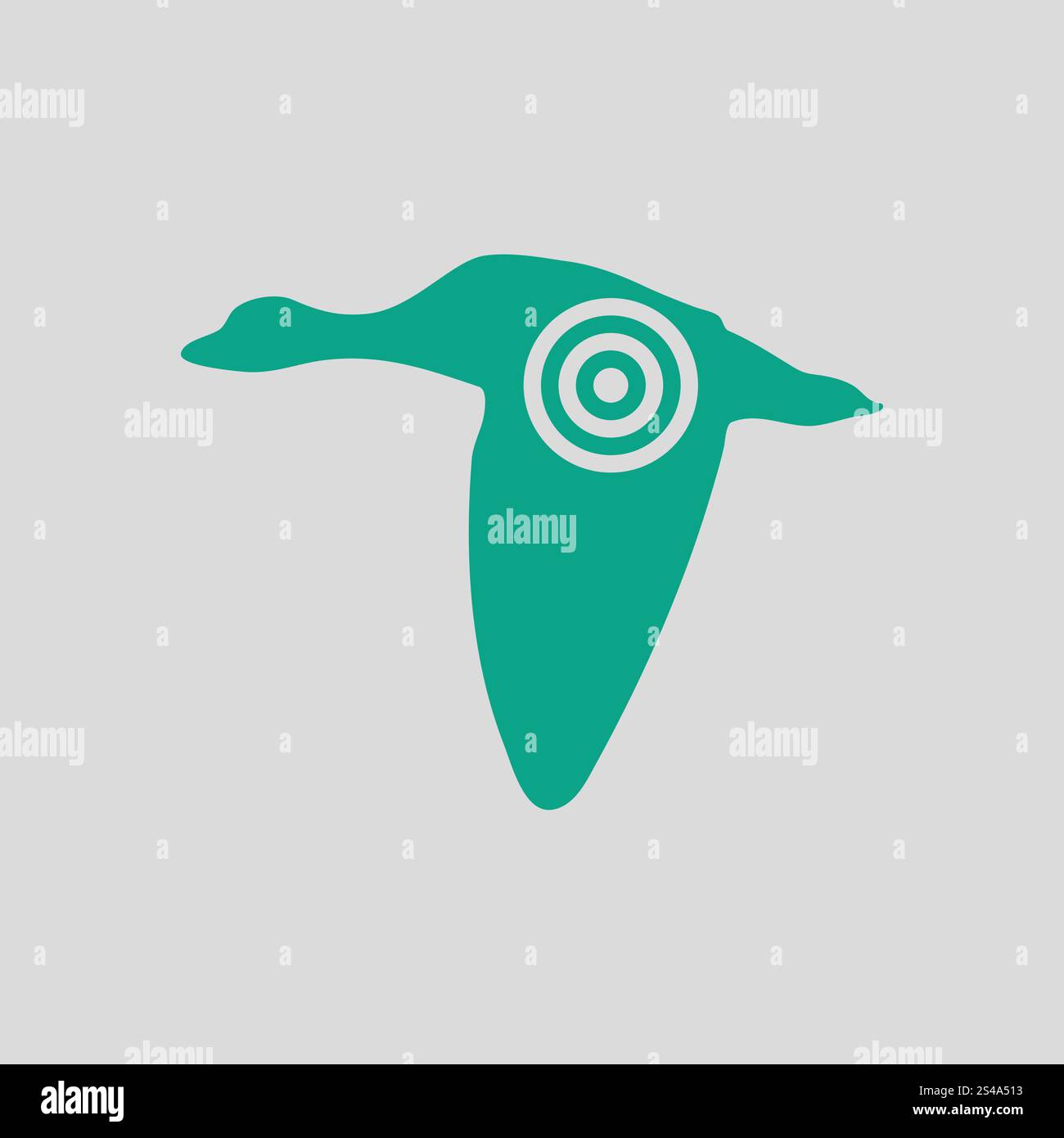 Flying duck silhouette with target icon. Gray background with green ...