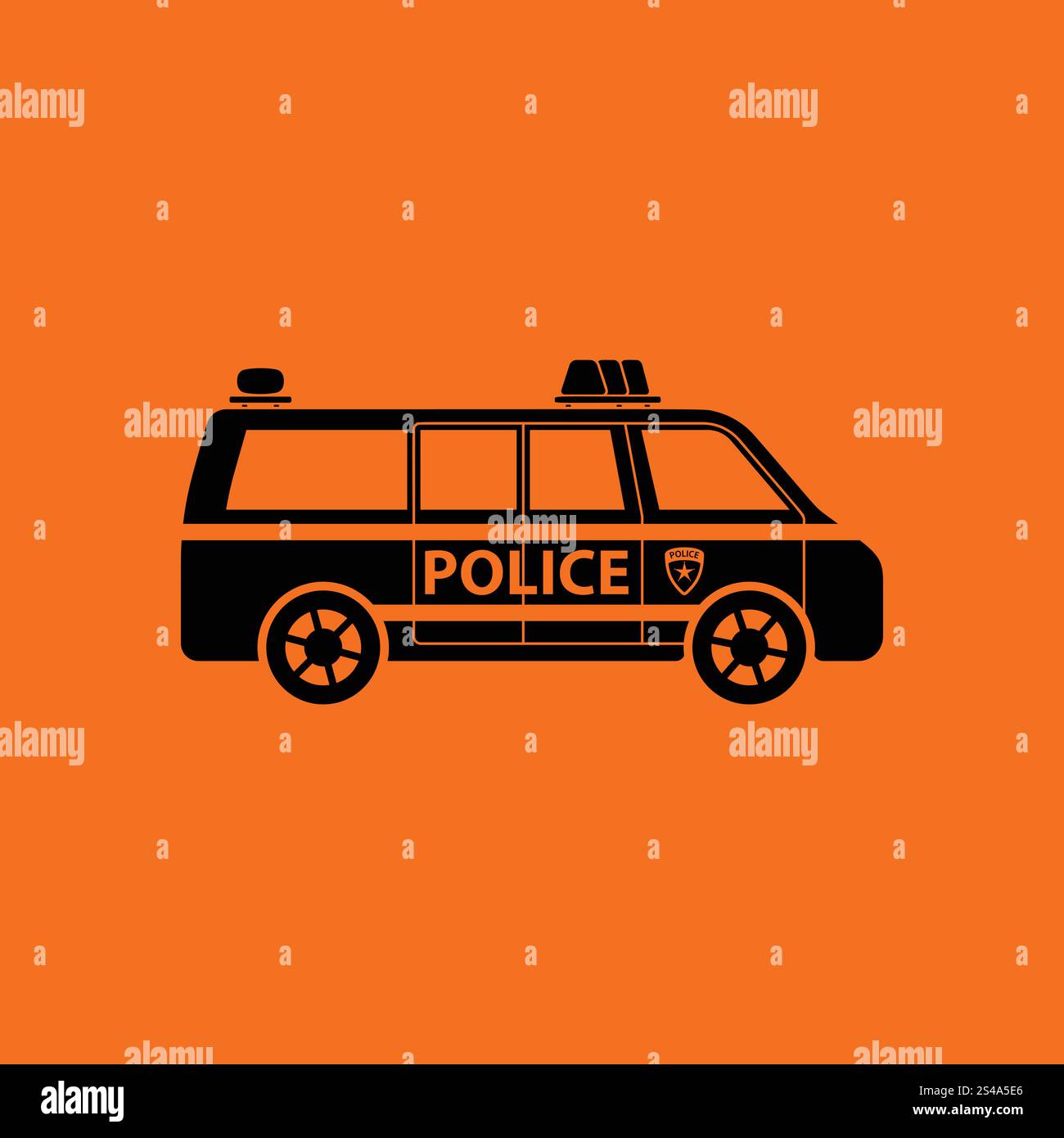 Police van icon. Orange background with black. Vector illustration ...