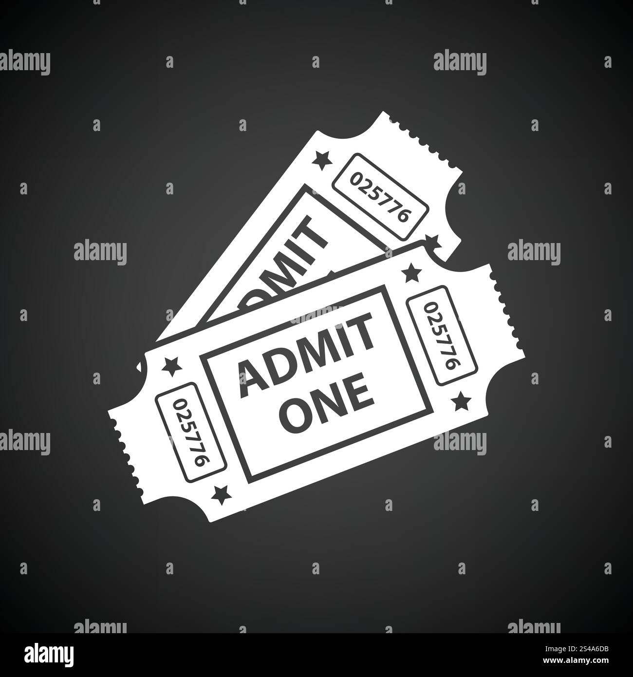 Cinema tickets icon. Black background with white. Vector illustration ...