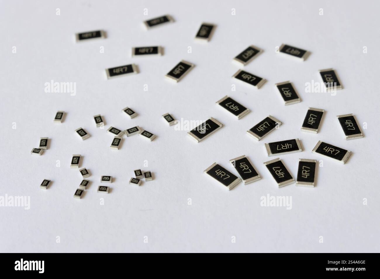 Various smd resistors, with different case, electronic components Stock Photo