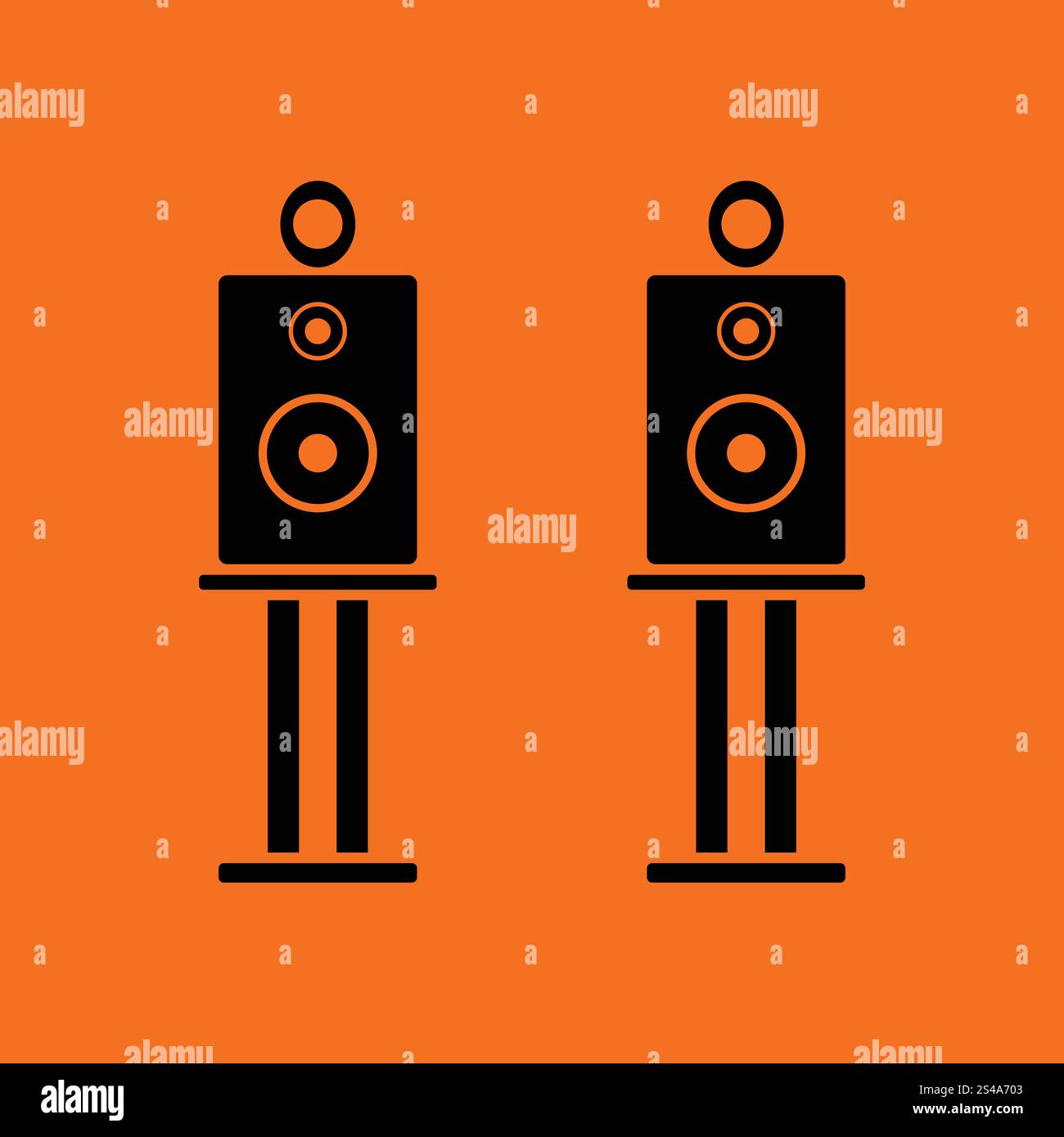 Audio system speakers icon. Orange background with black. Vector ...