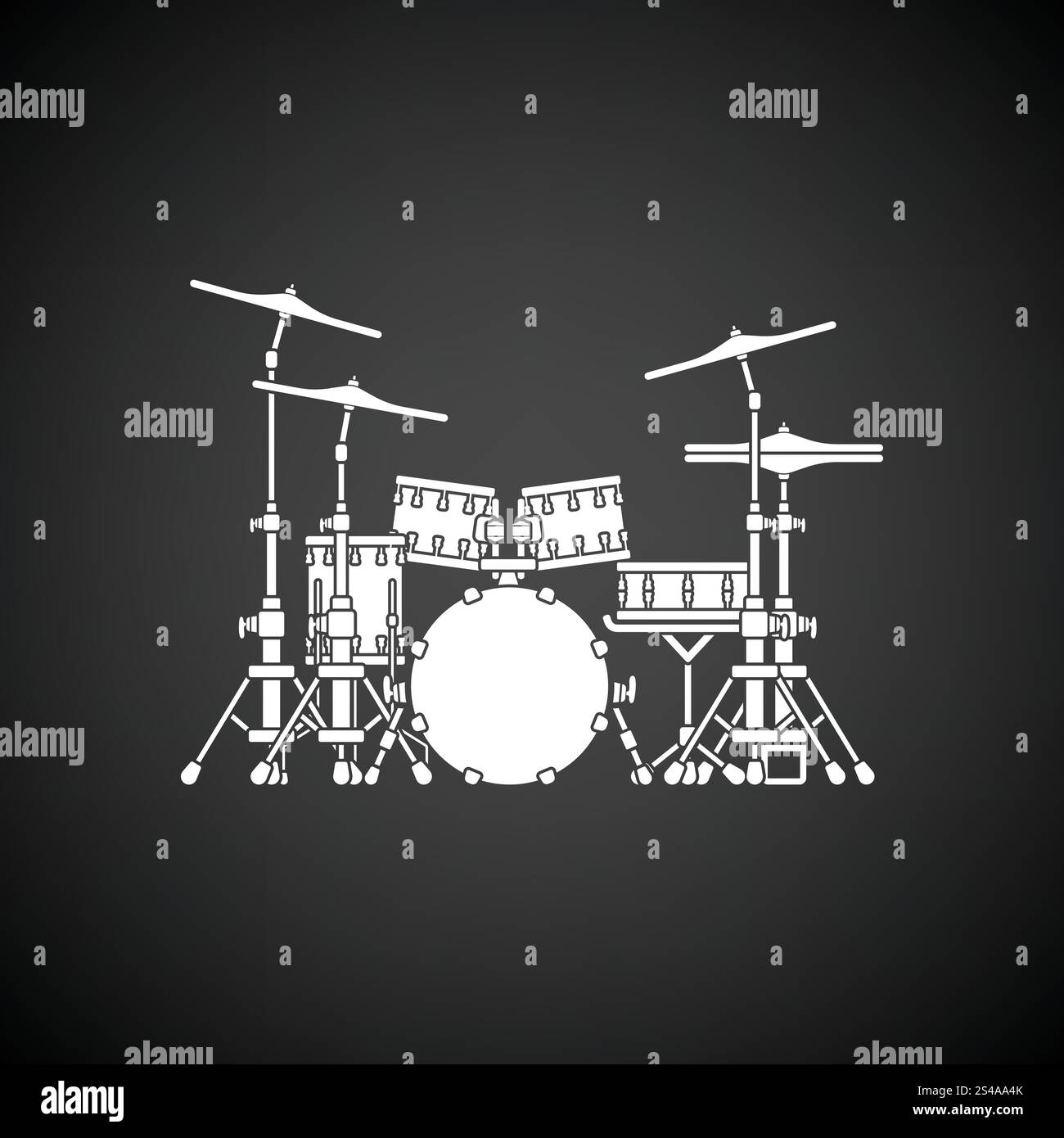 Drum set icon. Black background with white. Vector illustration Stock ...