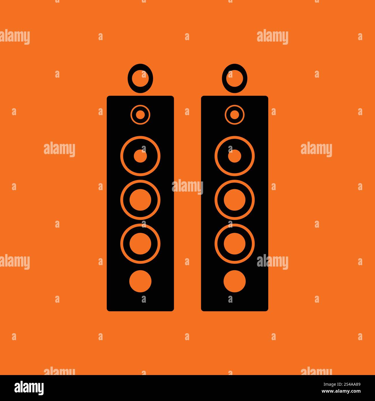 Audio system speakers icon. Orange background with black. Vector ...