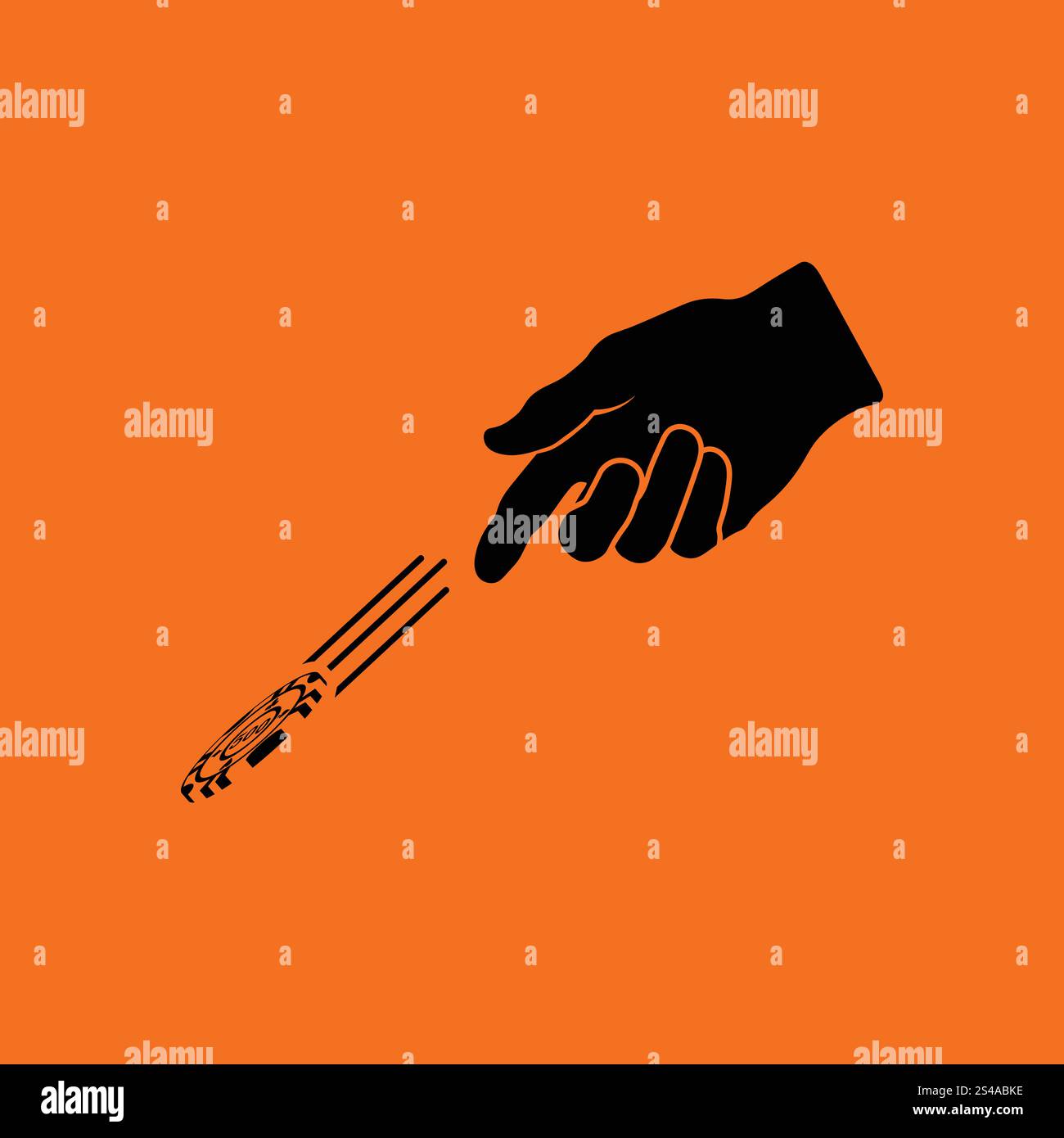 Hand throwing gamble chips icon. Orange background with black. Vector ...