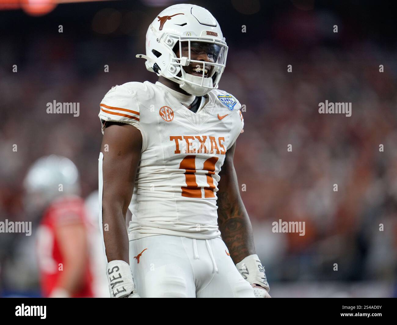 Linebacker Colin Simmons (Texas Longhorns, 11) reacts after a