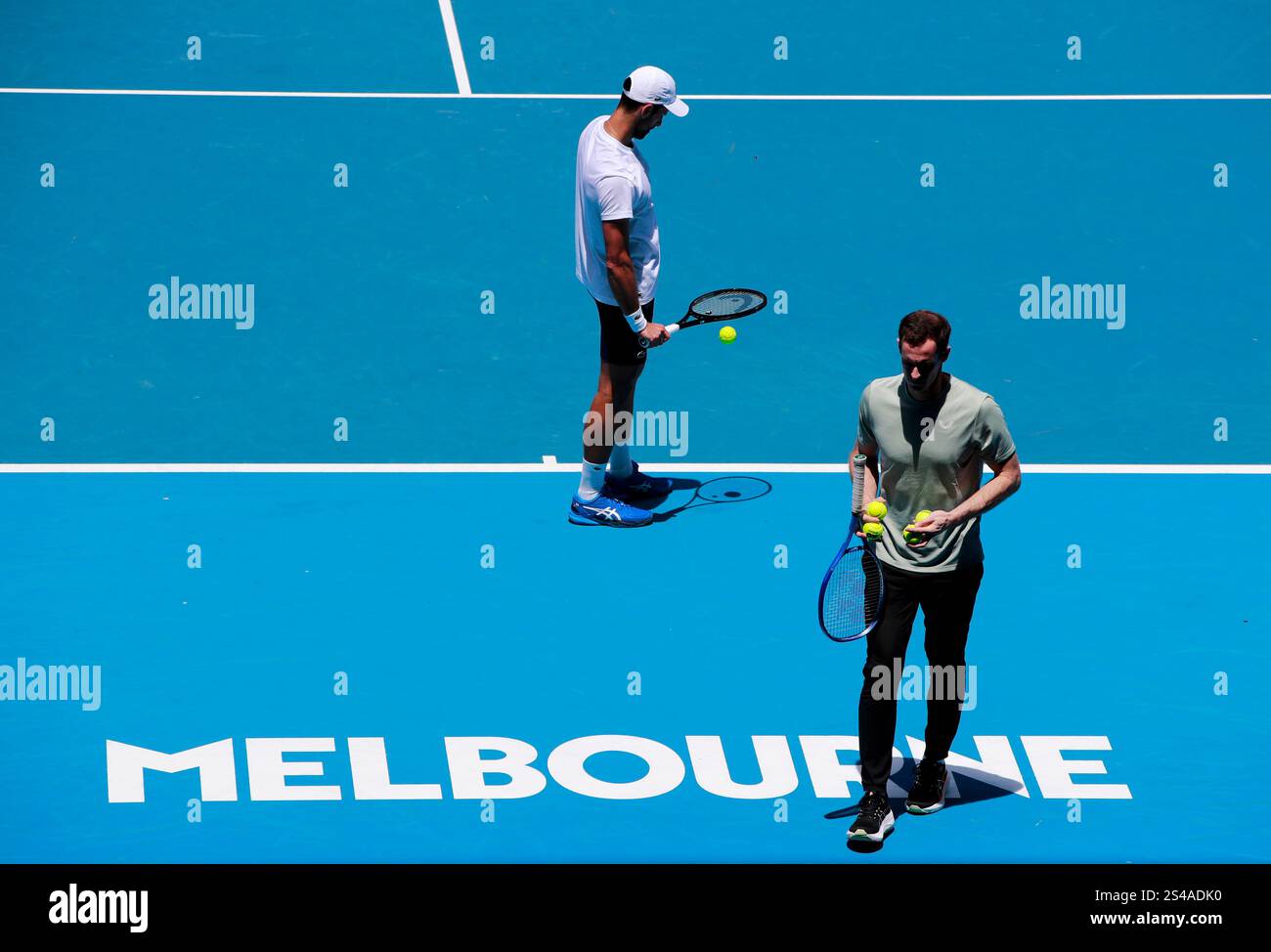 (250111) MELBOURNE, Jan. 11, 2025 (Xinhua) Novak Djokovic (L) of