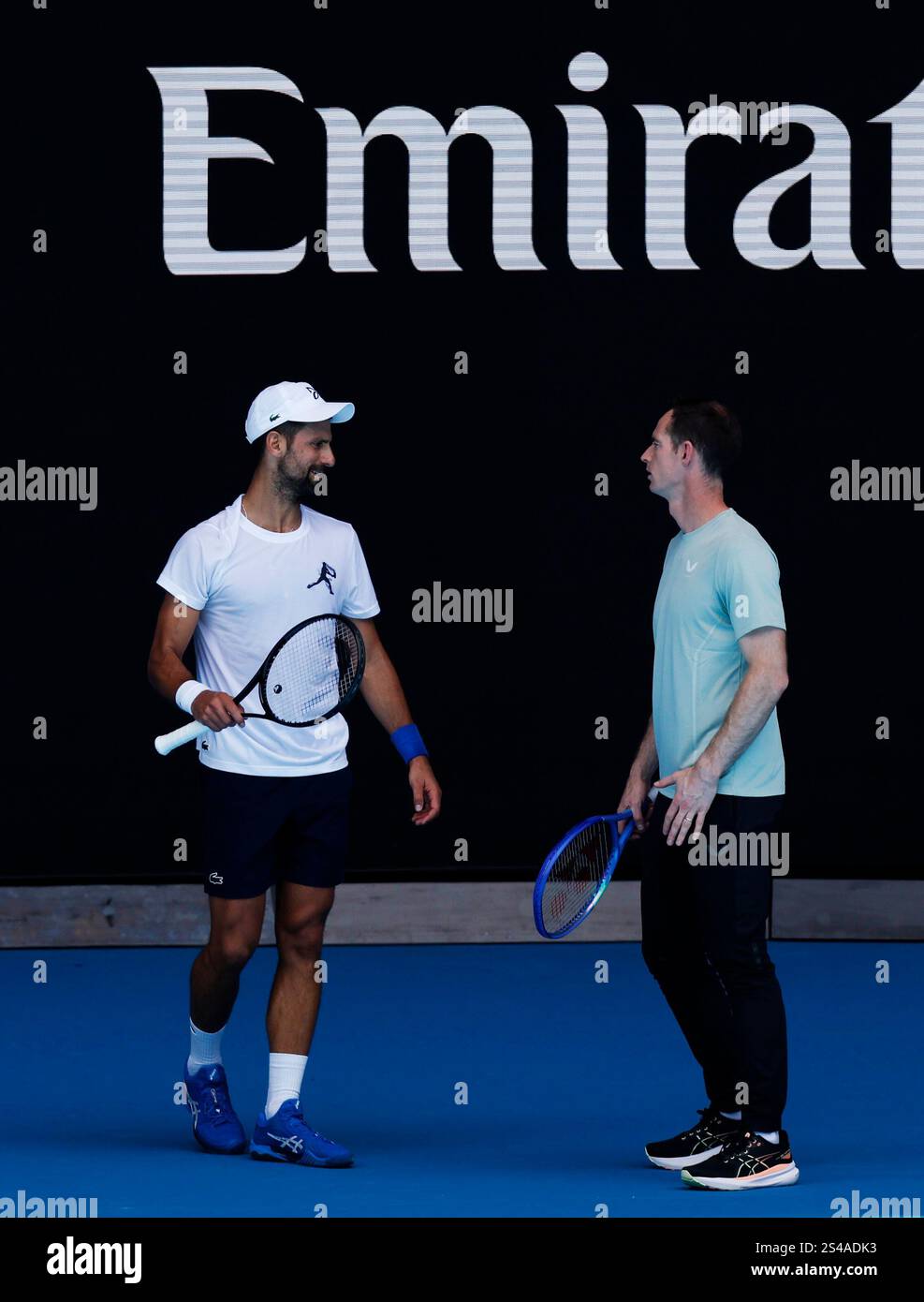 (250111) MELBOURNE, Jan. 11, 2025 (Xinhua) Novak Djokovic (L) of