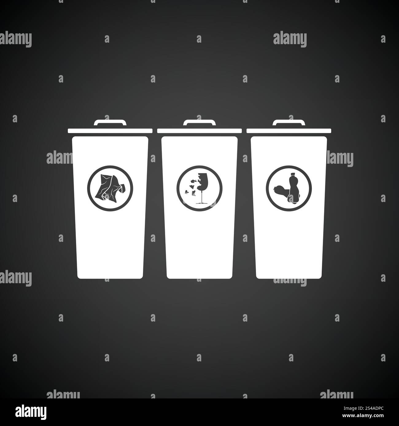 Garbage containers with separated trash icon. Black background with ...