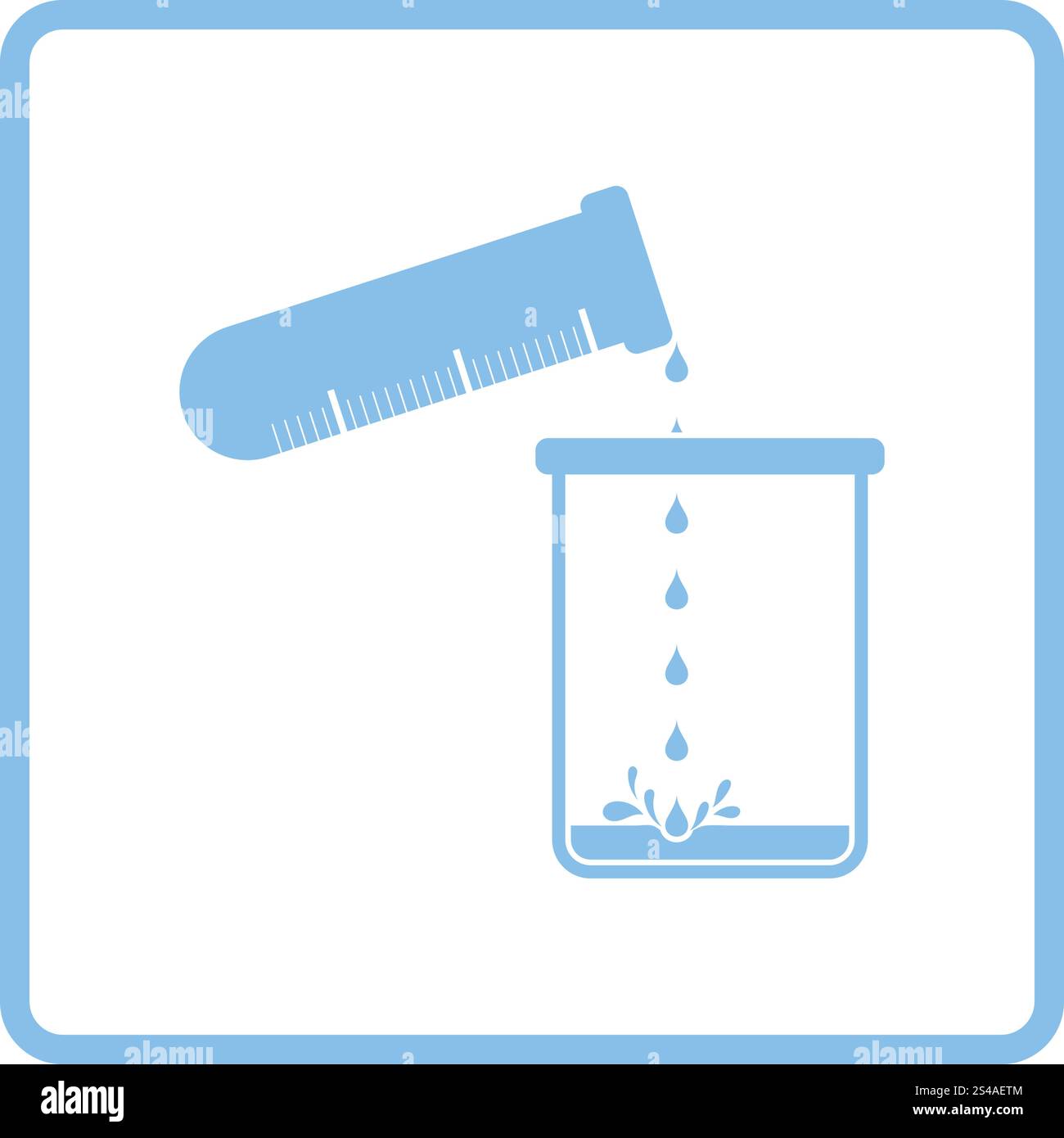 Icon of chemistry beaker pour liquid in flask. White background with