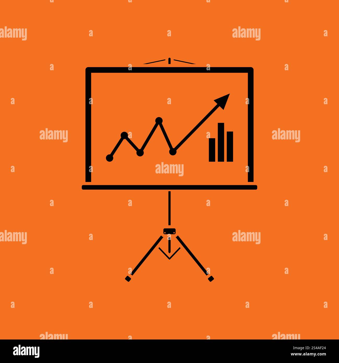 Analytics stand icon. Orange background with black. Vector illustration. Stock Vector