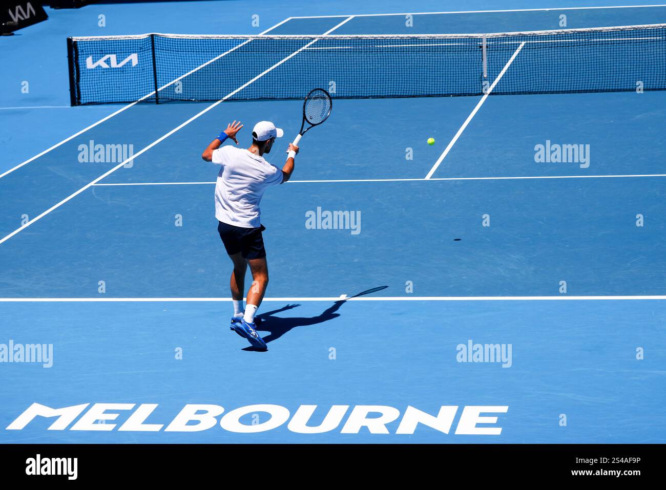 January 11, 2025: MELBOURNE, AUSTRALIA - JANUARY 11: Novak Djokovic of Serbia during practice ahead of the 2025 Australian Open at Melbourne Park on January 11, 2025 in Melbourne, Australia. (Credit Image: © Chris Putnam/ZUMA Press Wire) EDITORIAL USAGE ONLY! Not for Commercial USAGE! Credit: ZUMA Press, Inc./Alamy Live News Stock Photo