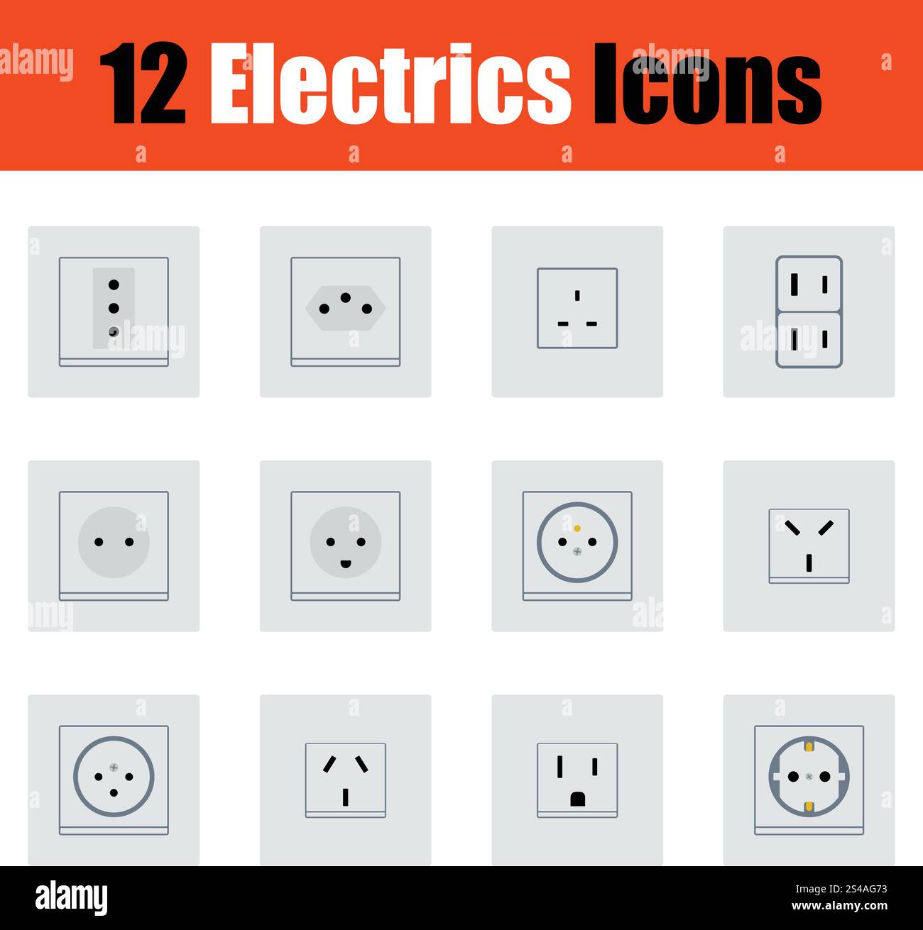 Flat design electrics icon set in ui colors. Vector illustration. Stock Vector