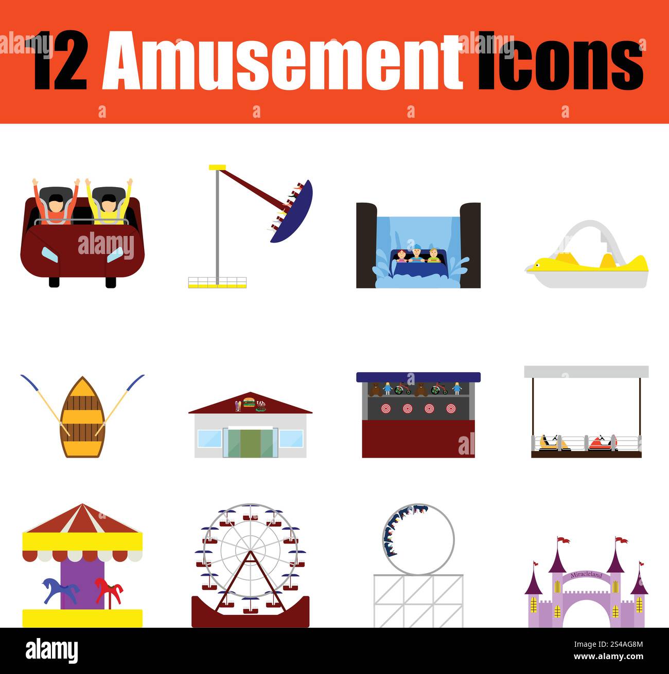 Flat design amusement park icon set in ui colors. Vector illustration ...