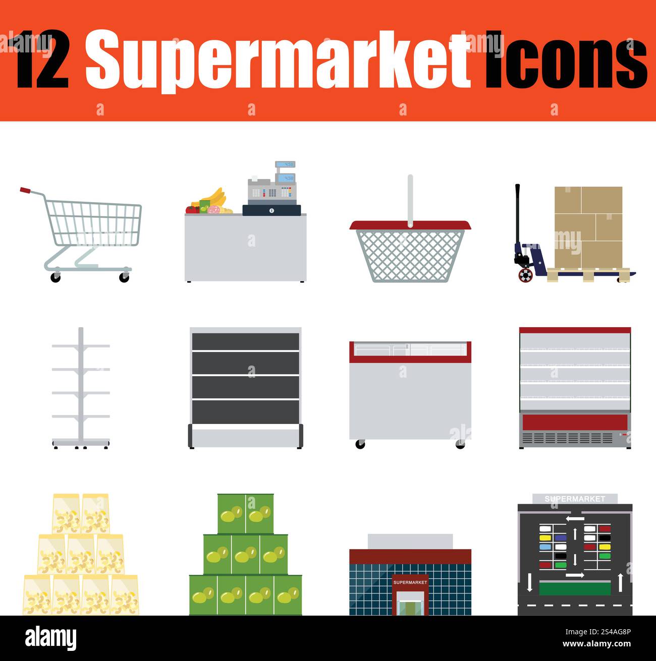 Flat design supermarket icon set in ui colors. Vector illustration ...