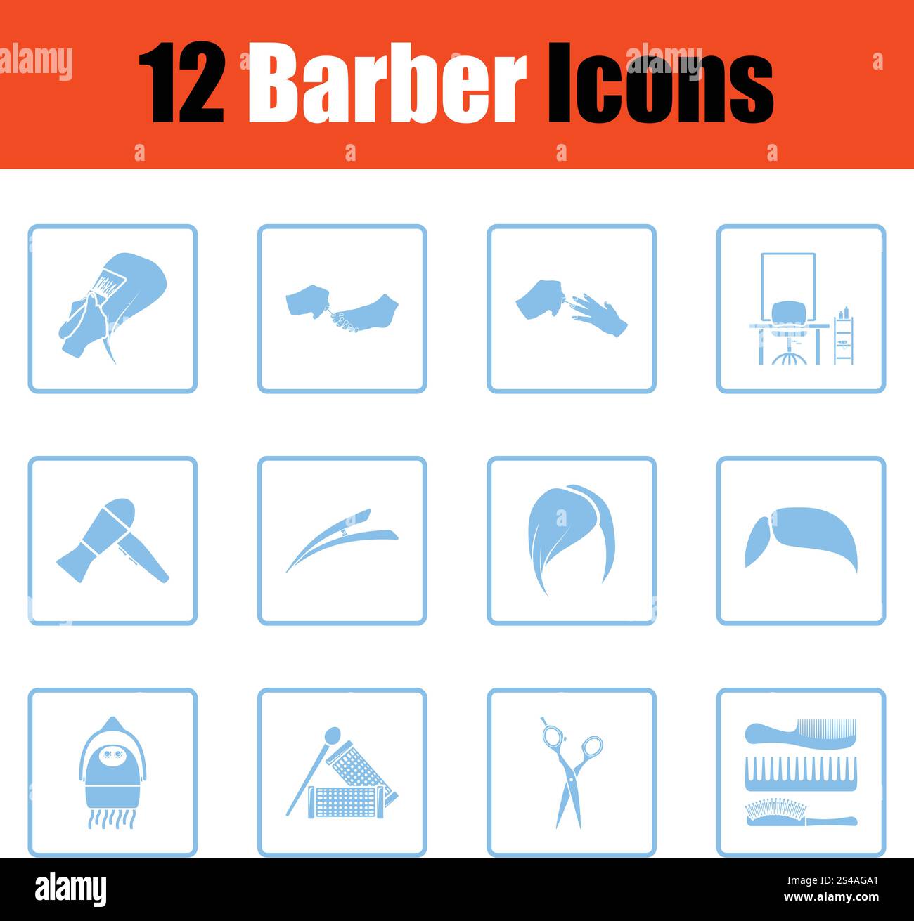 Barber icon set. Blue frame design. Vector illustration Stock Vector ...