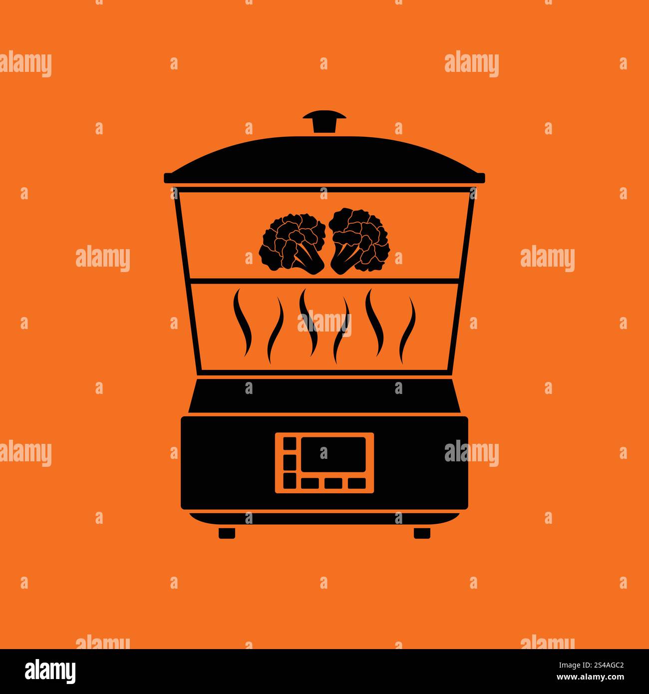 Kitchen steam cooker icon. Orange background with black. Vector ...