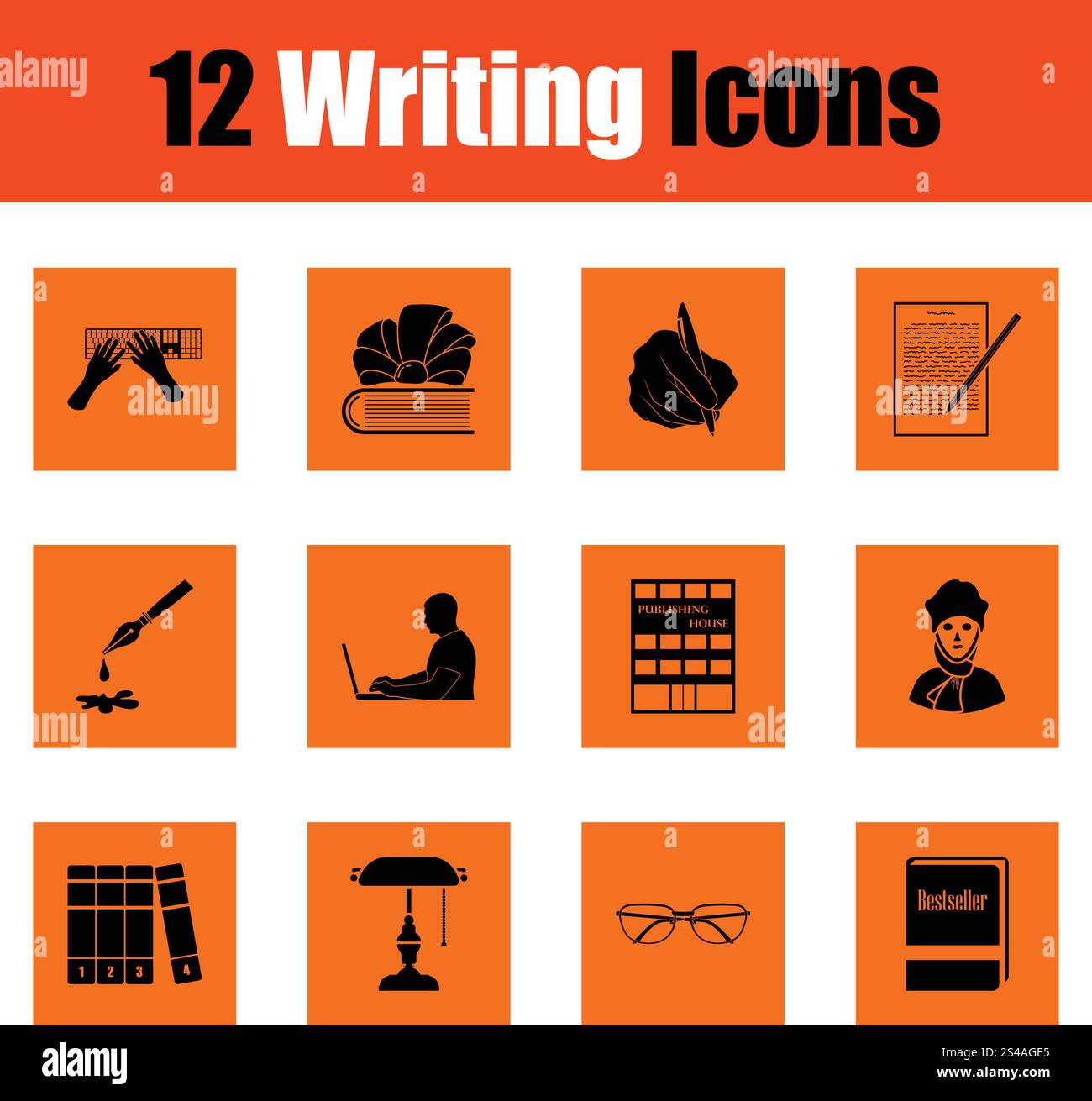 Set of writing icons. Set of writing icons. Orange design. Vector ...