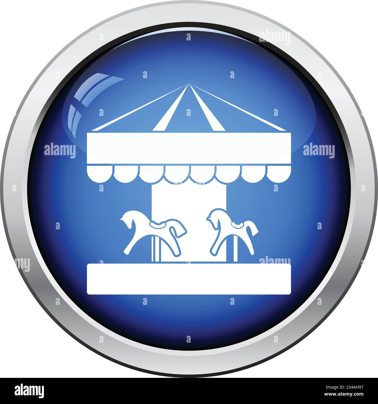 Children horse carousel icon. Glossy button design. Vector illustration ...