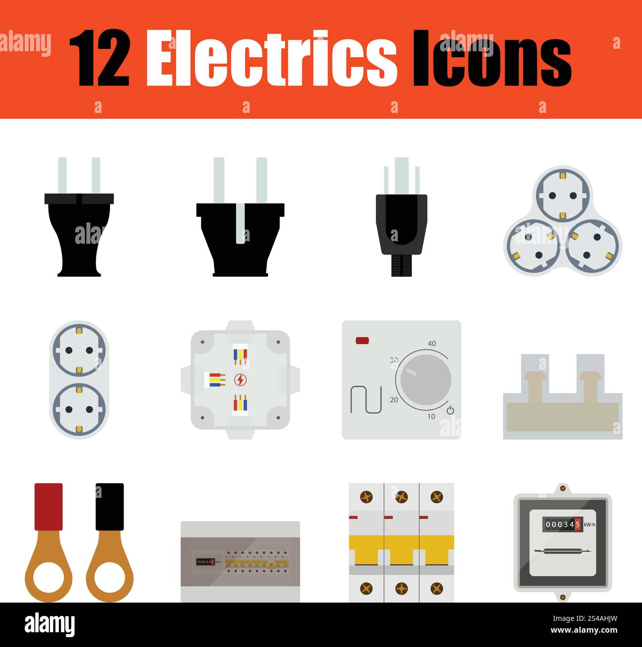 Flat design electrics icon set in ui colors. Vector illustration Stock ...