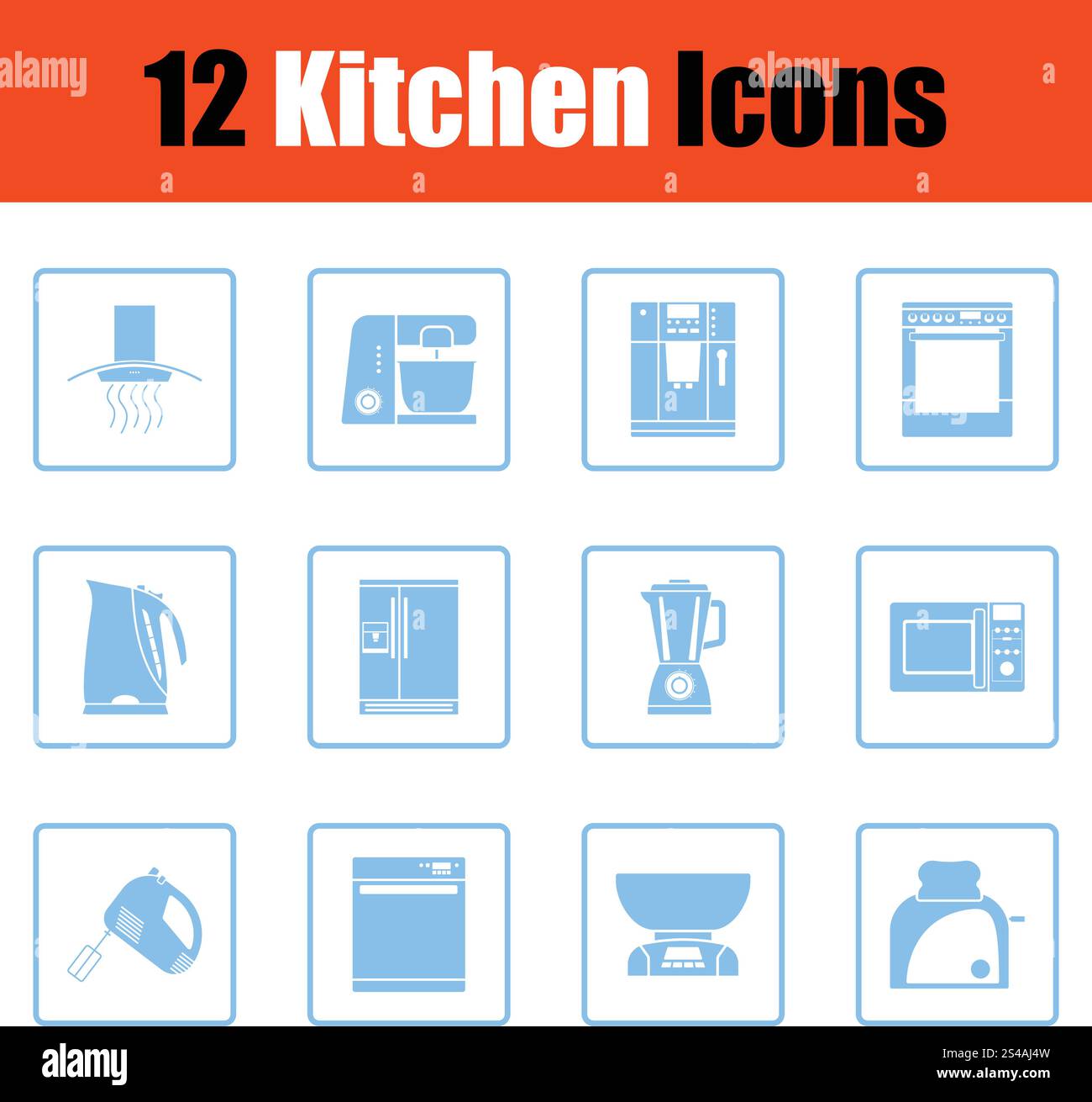 Kitchen icon set. Blue frame design. Vector illustration Stock Vector ...