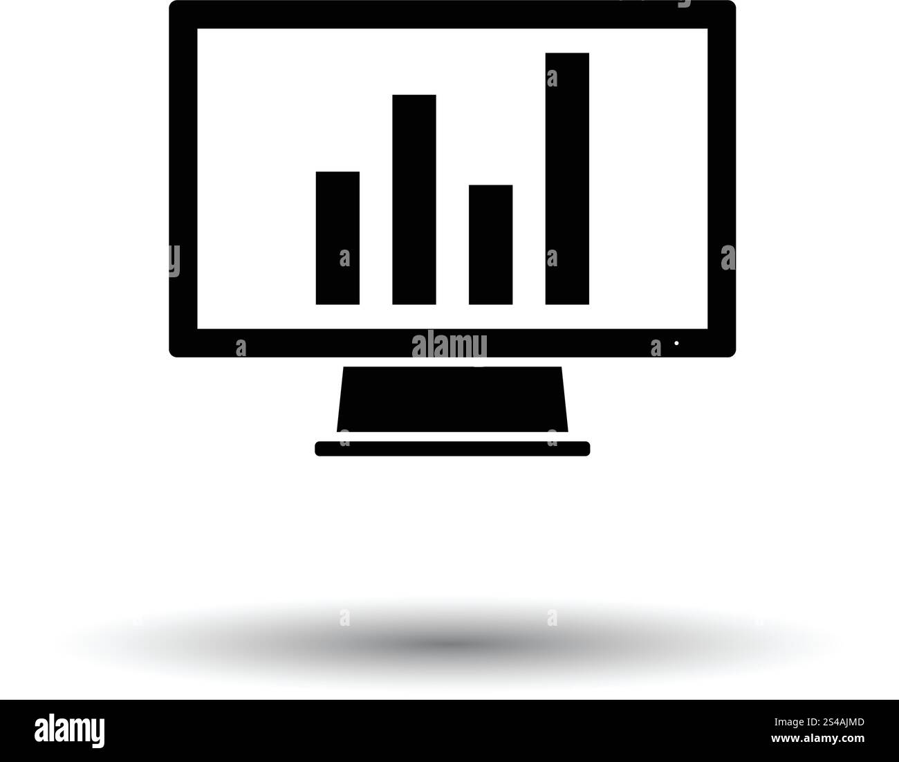 Monitor with analytics diagram icon. White background with shadow ...