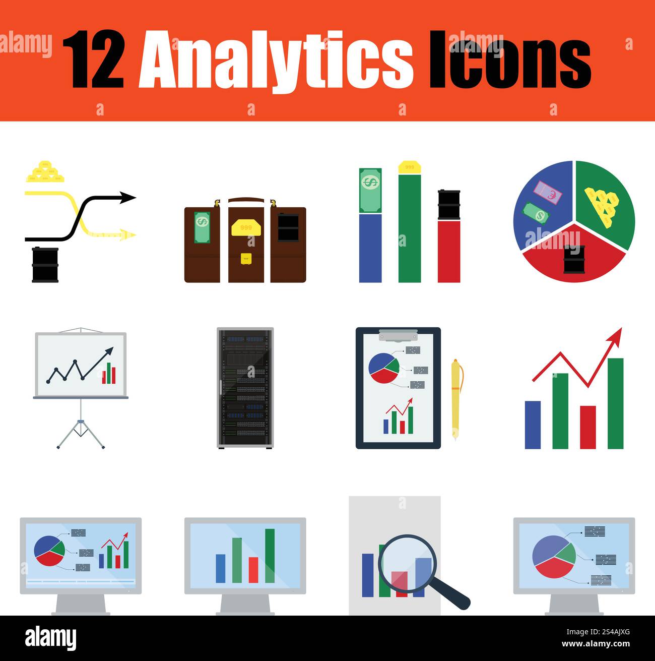 Flat design analytics icon set in ui colors. Vector illustration Stock ...