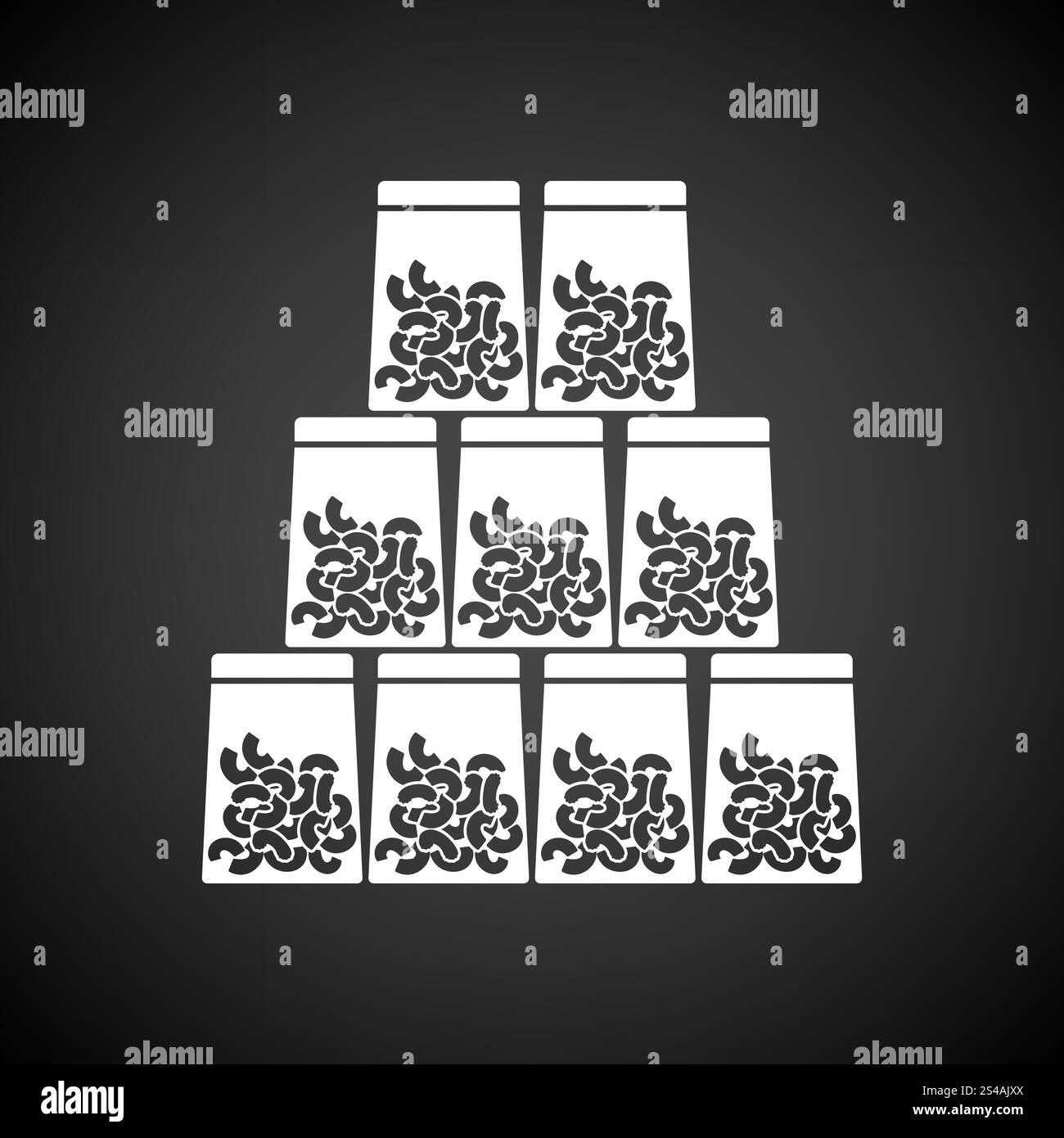 Macaroni in packages icon. Black background with white. Vector ...