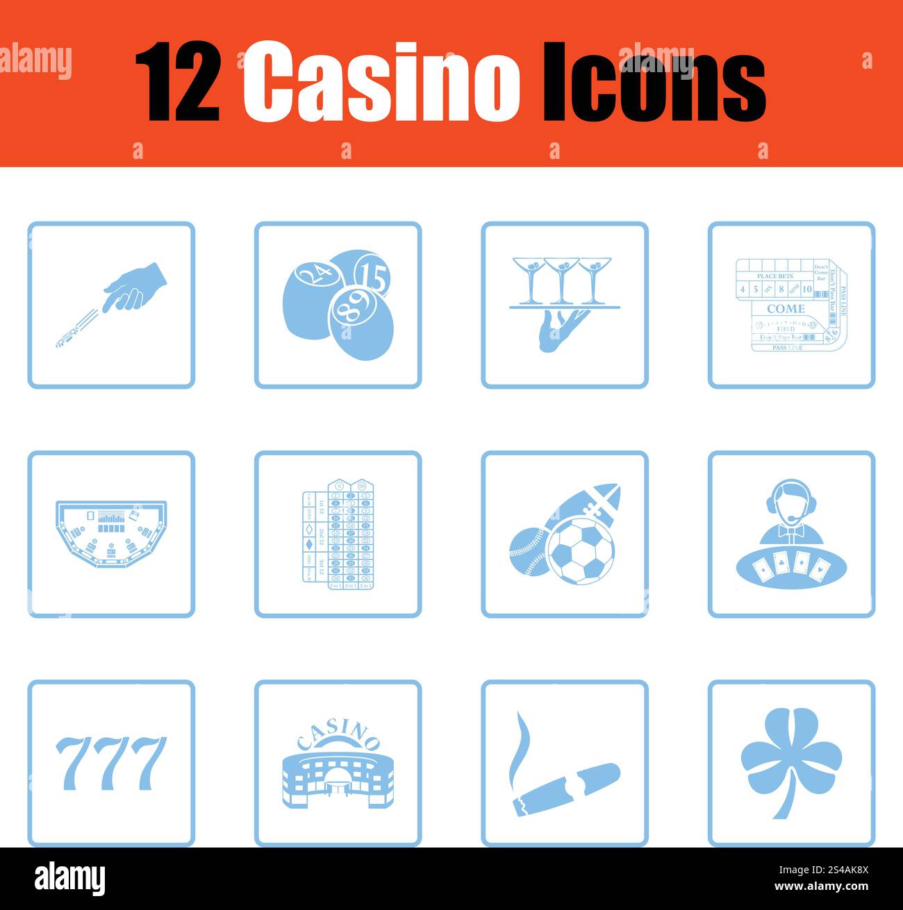 Casino icon set. Casino icon set. Blue frame design. Vector illustration. Stock Vector