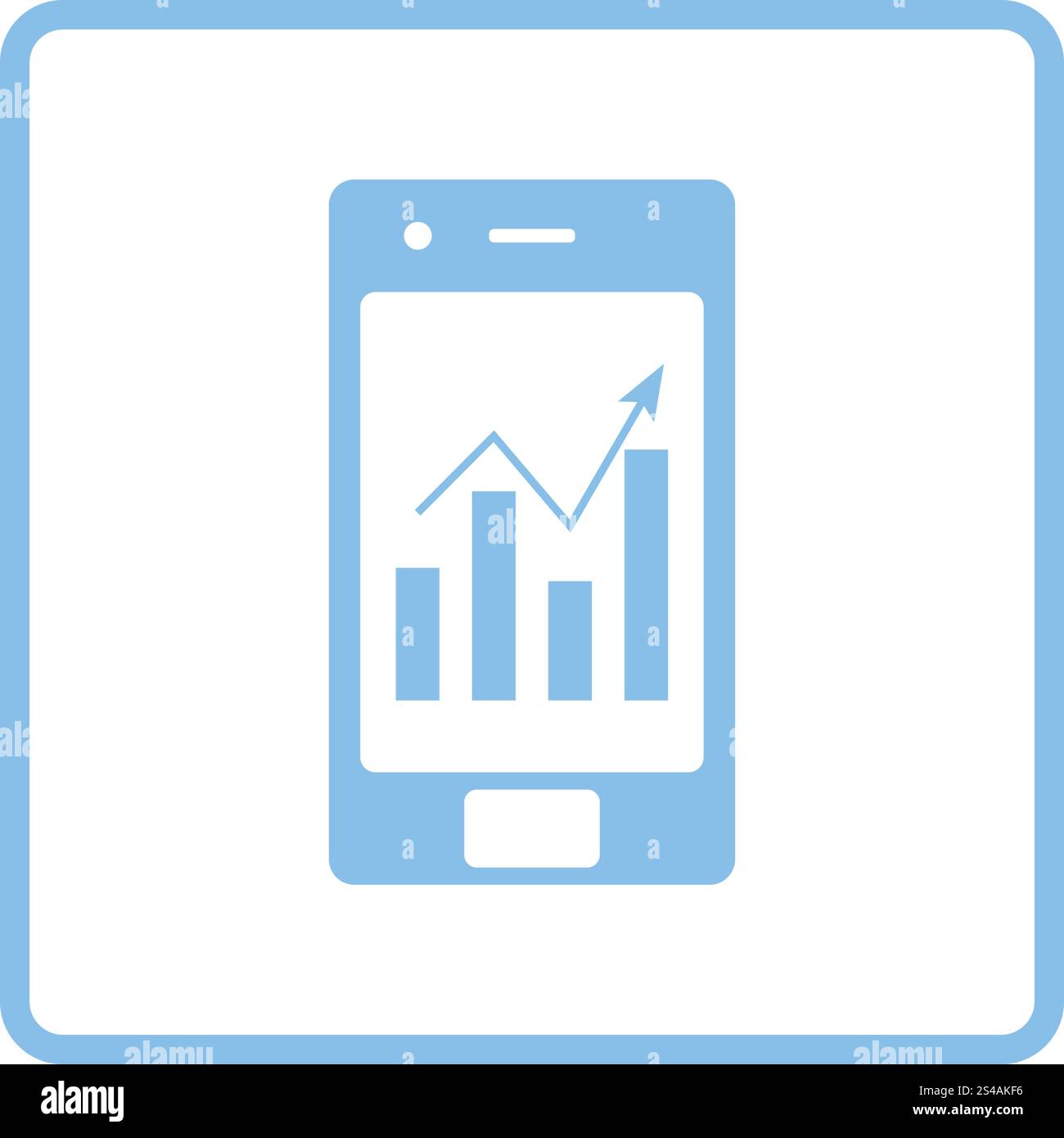 Smartphone with analytics diagram icon. Blue frame design. Vector ...