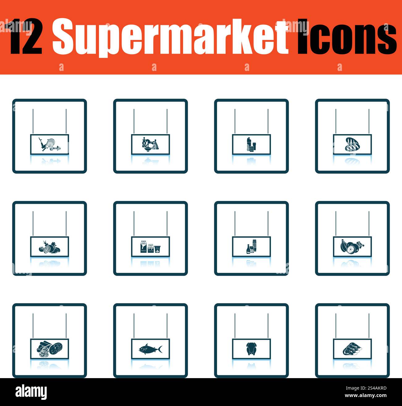 Supermarket icon set. Shadow reflection design. Vector illustration. Stock Vector