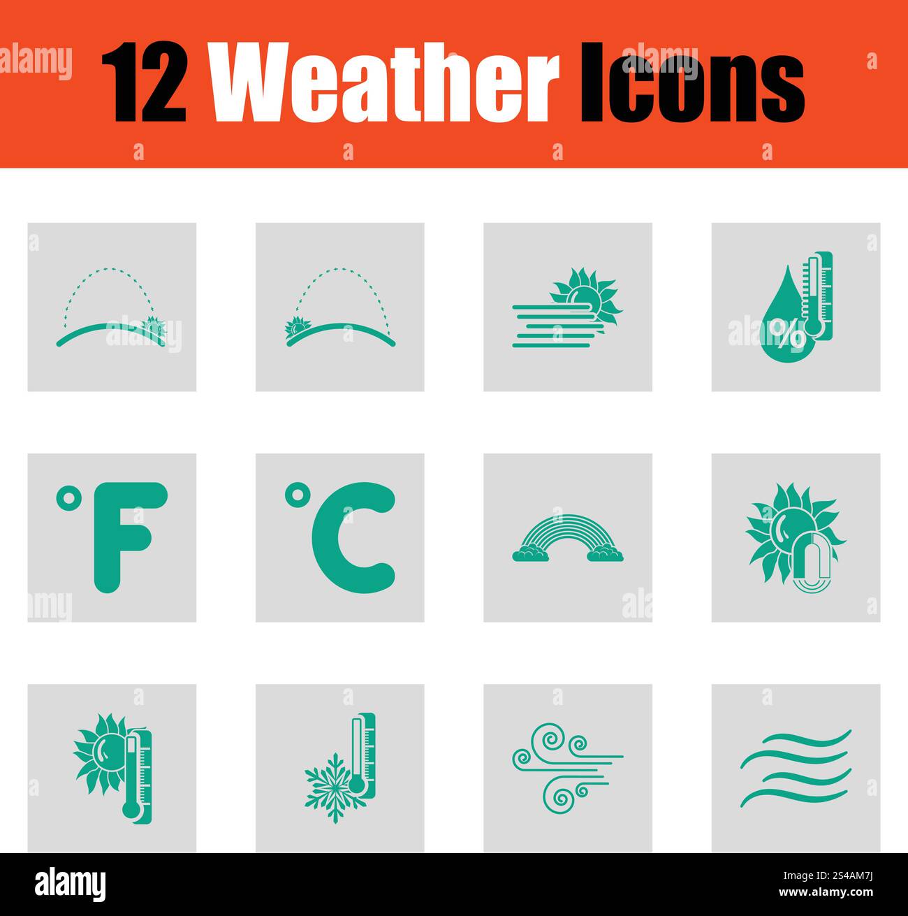 Set of weather icons. Set of weather icons. Green on gray design ...