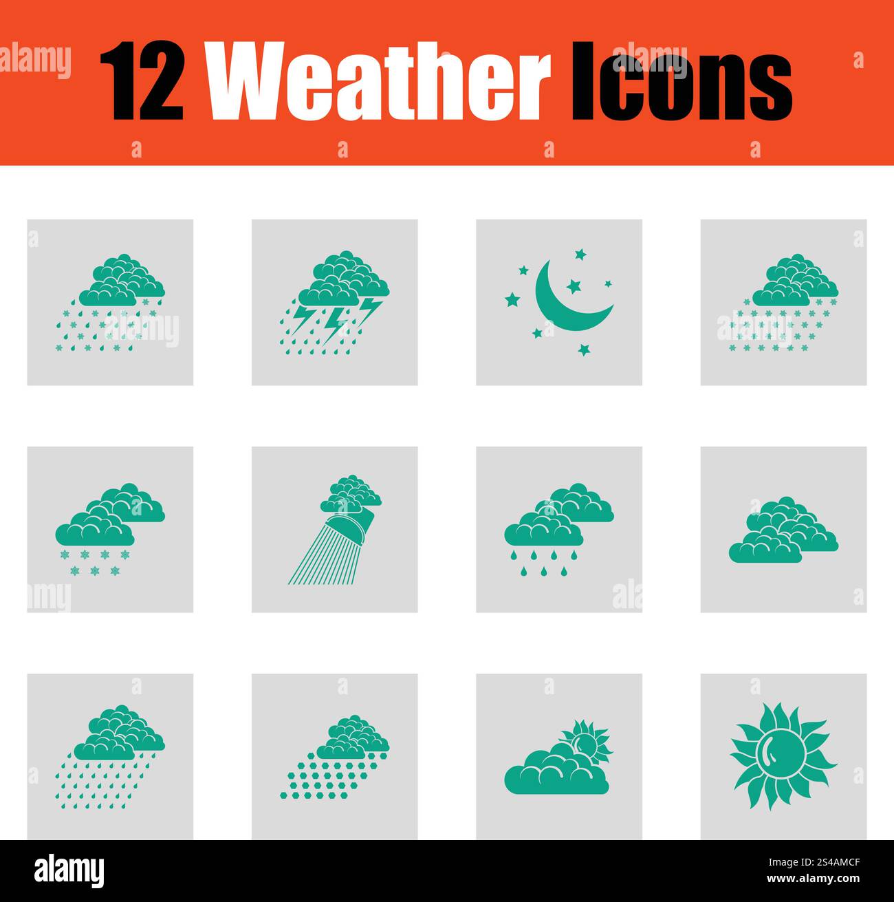 Set of weather icons. Set of weather icons. Green on gray design ...