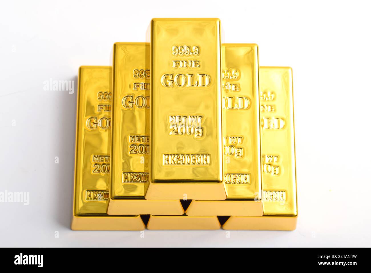 Stack of shiny gold bars isolated on white background, Top view Stock ...