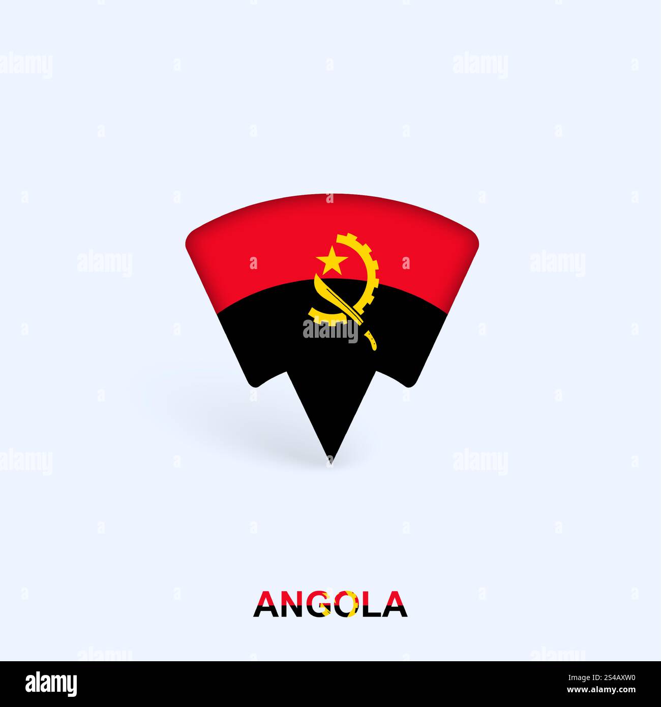 Angola Flag Map Pointer Design with Shadow. Vector illustrator. Stock Vector