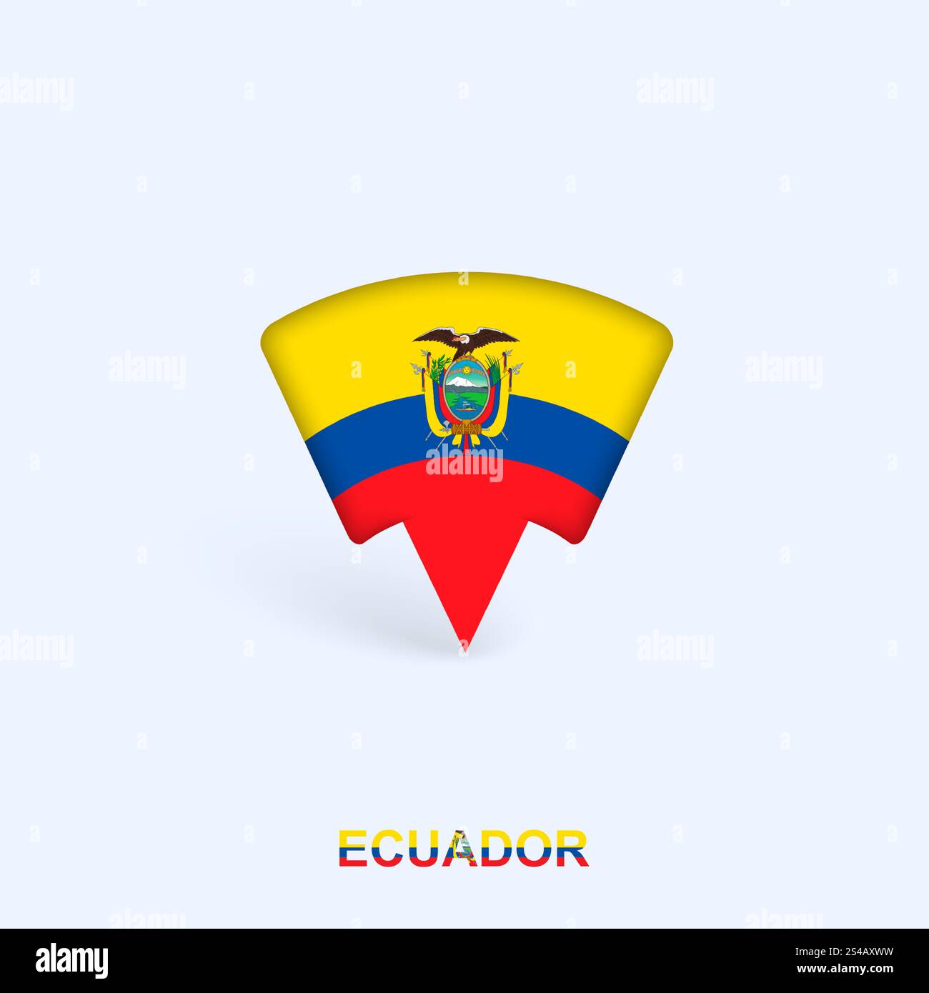 Ecuador Flag Map Pointer Design with Shadow. Vector illustrator. Stock Vector