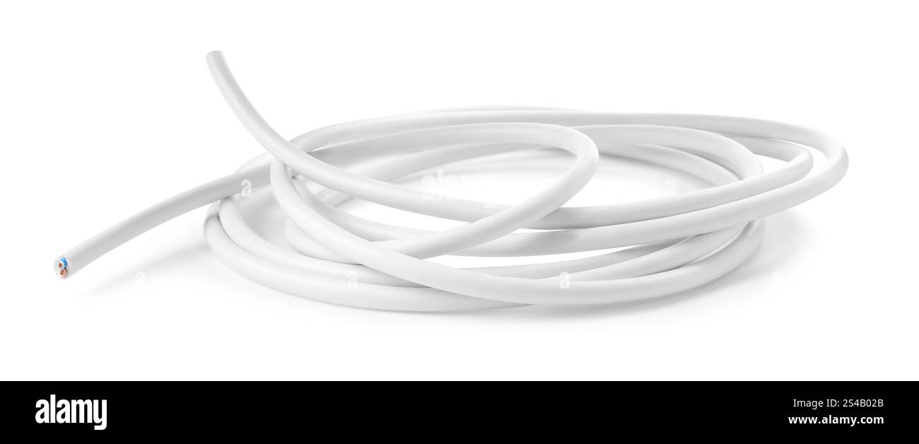 One insulated electrical wire isolated on white Stock Photo