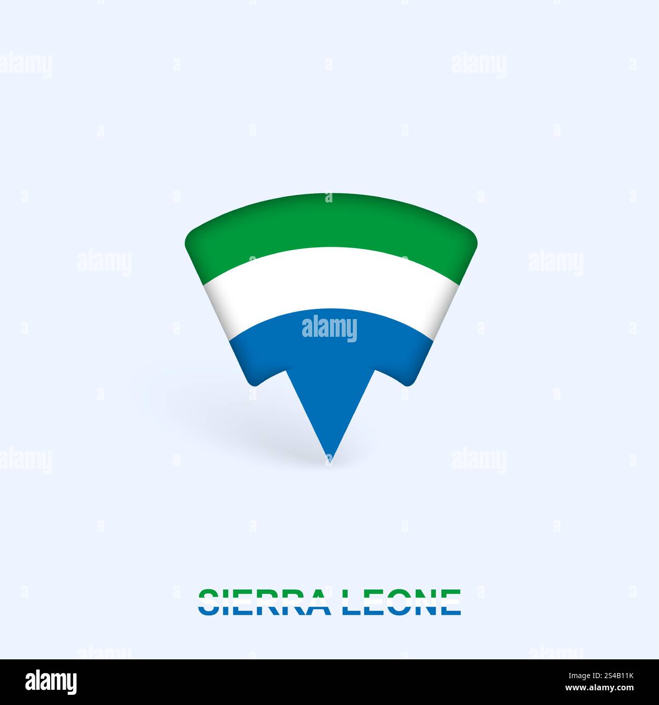 Sierra Leone Flag Map Pointer Design with Shadow. Vector illustrator. Stock Vector
