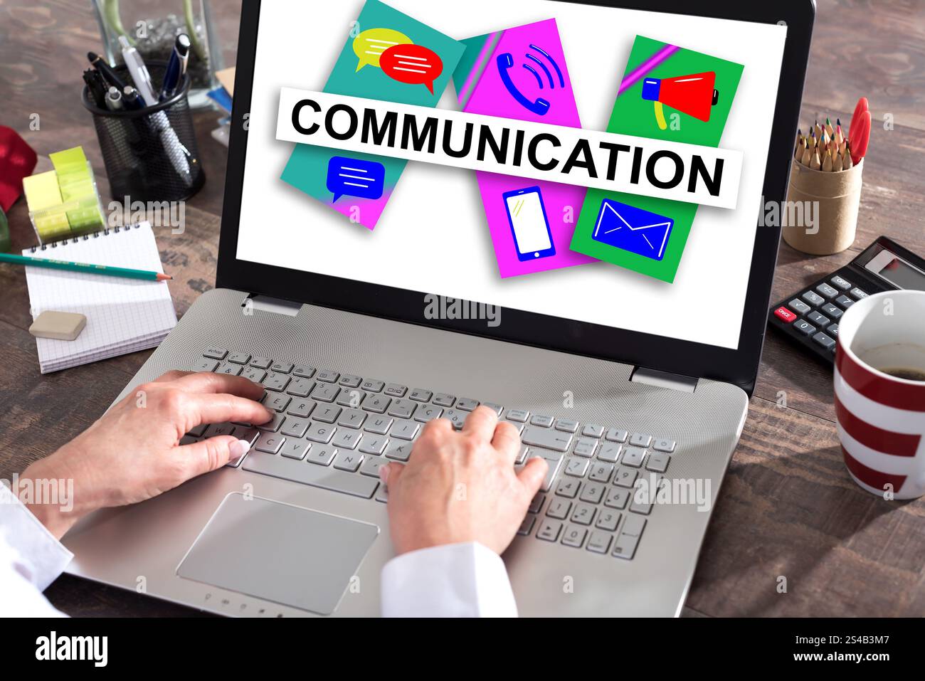 Communication concept shown on a laptop screen Stock Photo