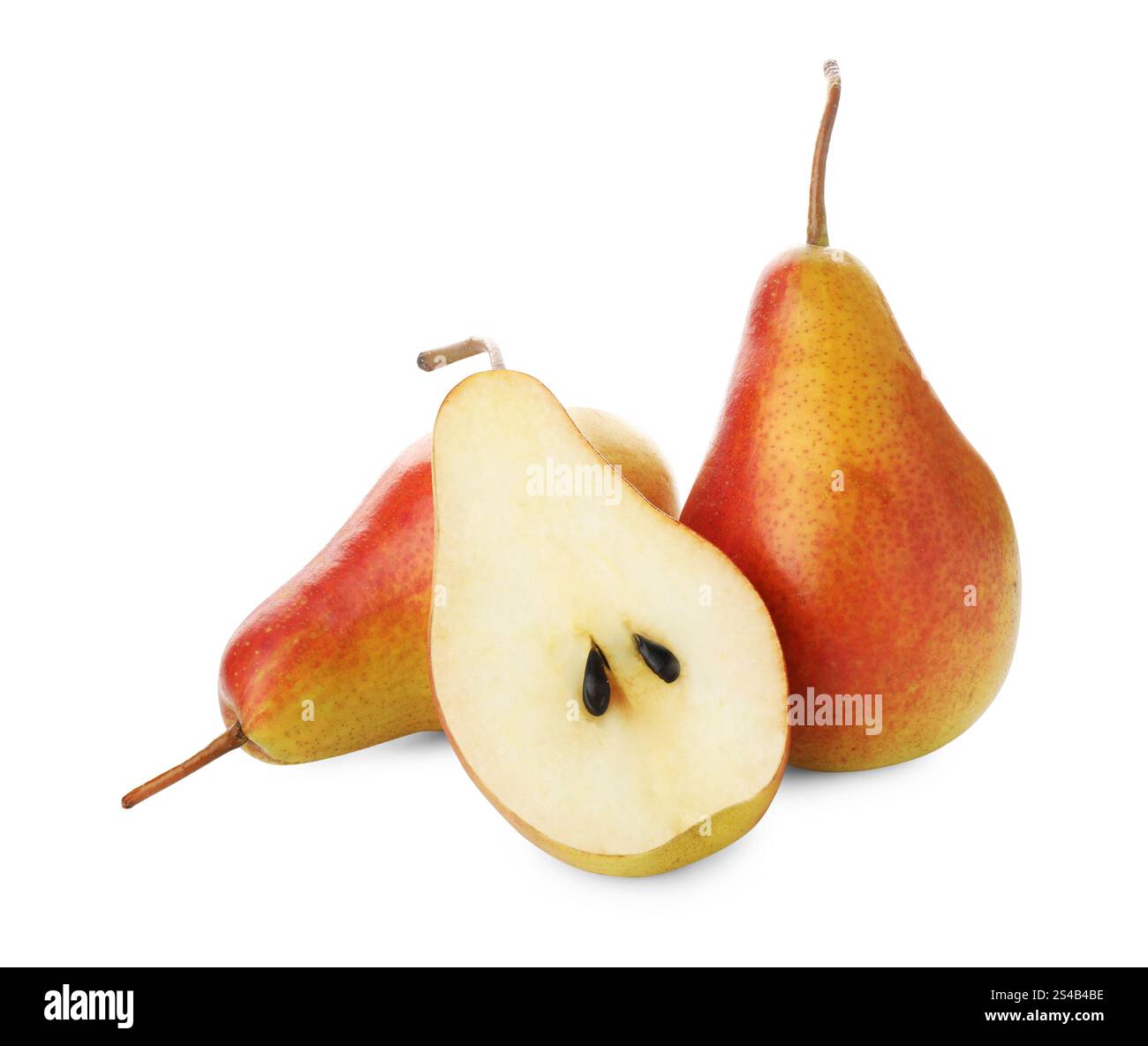 Whole and cut ripe pears isolated on white Stock Photo - Alamy